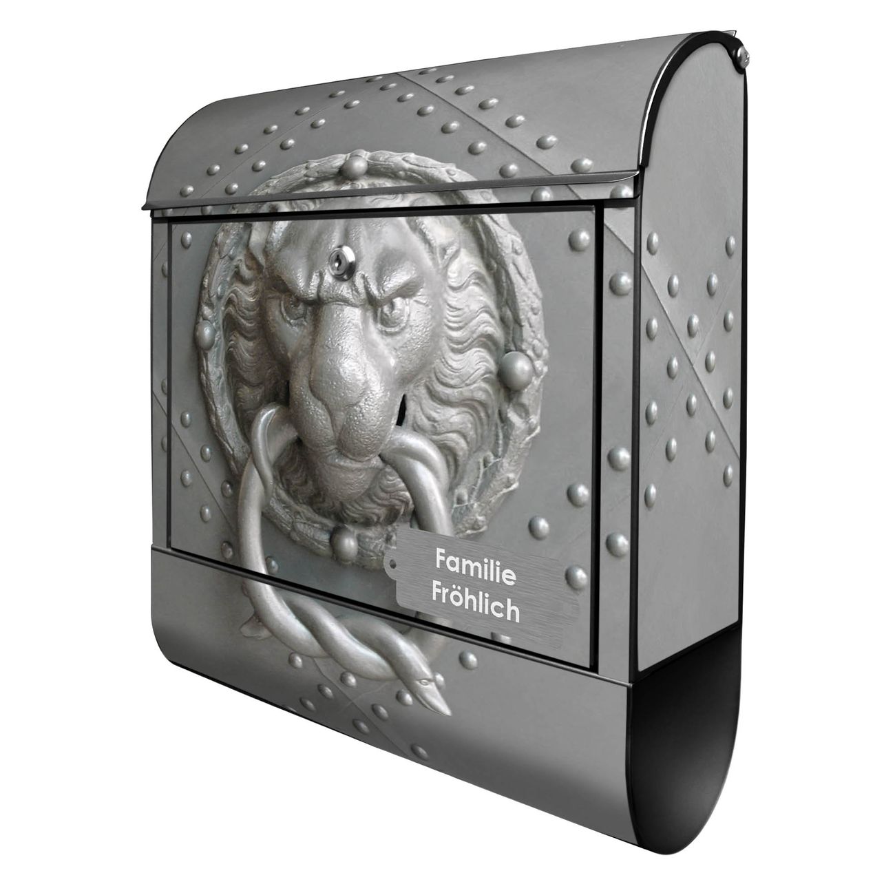 banjado Design Briefkasten schwarz mit Motiv Eisentor 38x47x13cm, 2 Schlüssel - Briefkasten Stahl mit Zeitungsfach pulverbeschichtet A4 Einwurf