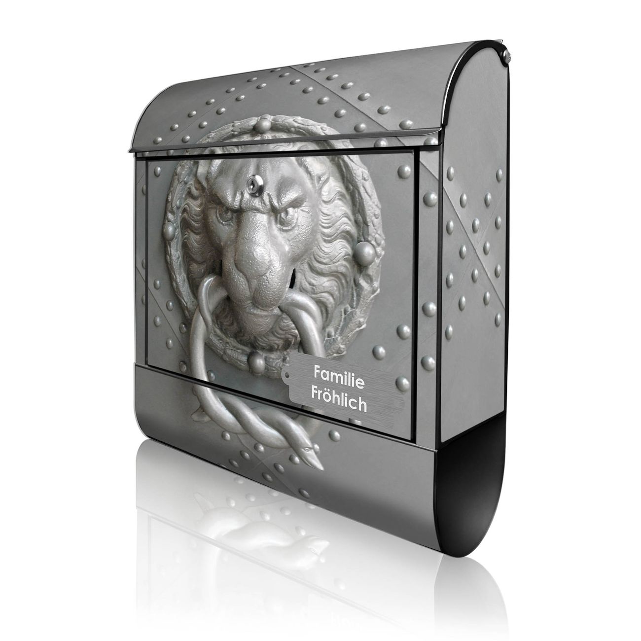 banjado Design Briefkasten schwarz mit Motiv Eisentor 38x47x13cm, 2 Schlüssel - Briefkasten Stahl mit Zeitungsfach pulverbeschichtet A4 Einwurf