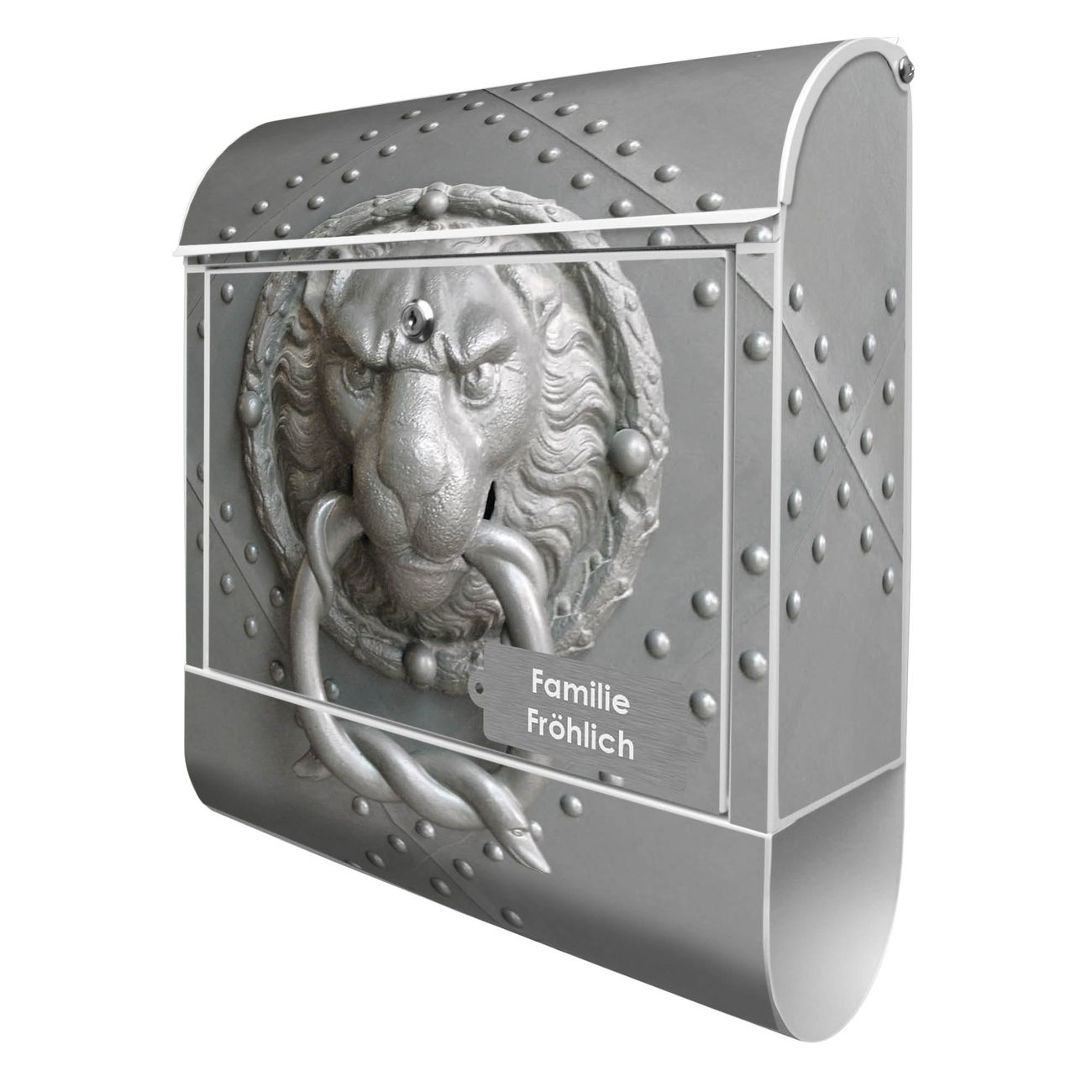 banjado Design Briefkasten weiß mit Motiv Eisentor 38x47x13cm, 2 Schlüssel - Briefkasten Stahl mit Zeitungsfach pulverbeschichtet A4 Einwurf