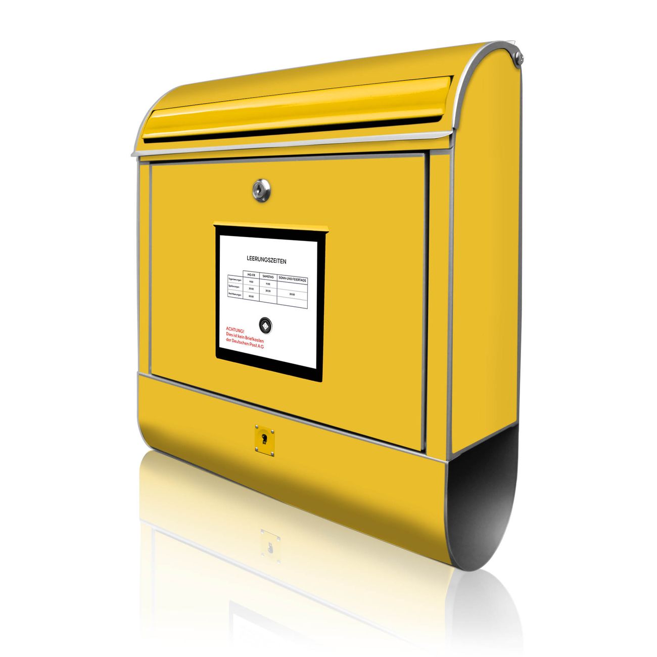 banjado Manufaktur Briefkasten silber bunt mit Motiv Briefkasten Gelb 38x47x13cm - mit Zeitungsfach pulverbeschichtet, 2 Schlüssel, mit Montageanleitung