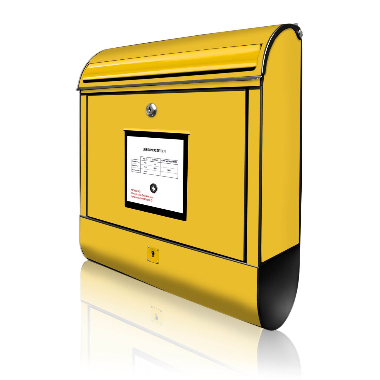 banjado Manufaktur Briefkasten schwarz bunt mit Motiv Briefkasten Gelb 38x47x13cm - mit Zeitungsfach pulverbeschichtet, 2 Schlüssel, mit Montageanleitung