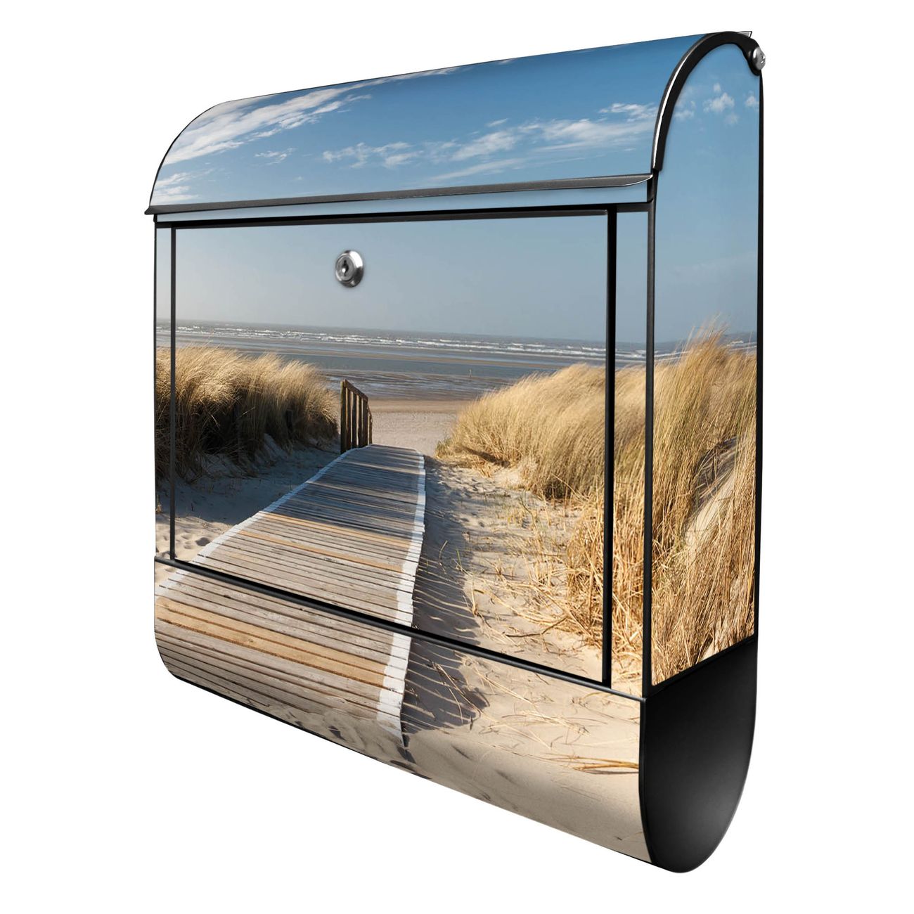 banjado Briefkasten groß schwarz kaufen mit Motiv Dünen 38x47x13cm - mit Zeitungsfach pulverbeschichtet - 2 Schlüssel - mit Montageanleitung