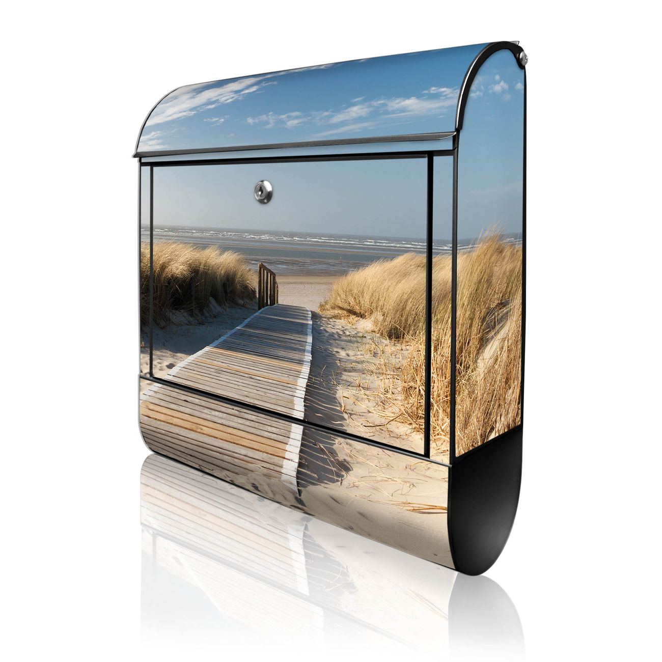 banjado Briefkasten groß schwarz kaufen mit Motiv Dünen 38x47x13cm - mit Zeitungsfach pulverbeschichtet - 2 Schlüssel - mit Montageanleitung