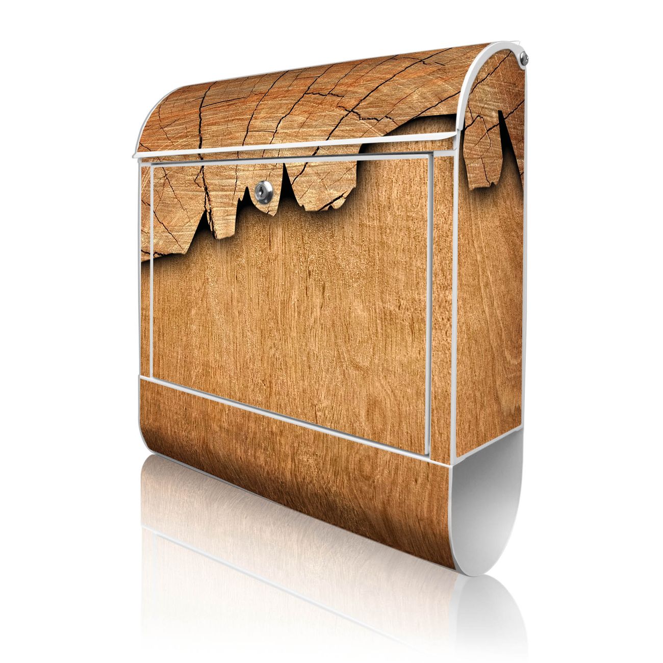 banjado Wandbriefkasten weiß groß mit Motiv Holz 38x47x13cm - inkl. Zeitungsfach, 2 Schlüssel und Montageanleitung - pulverbeschichtet