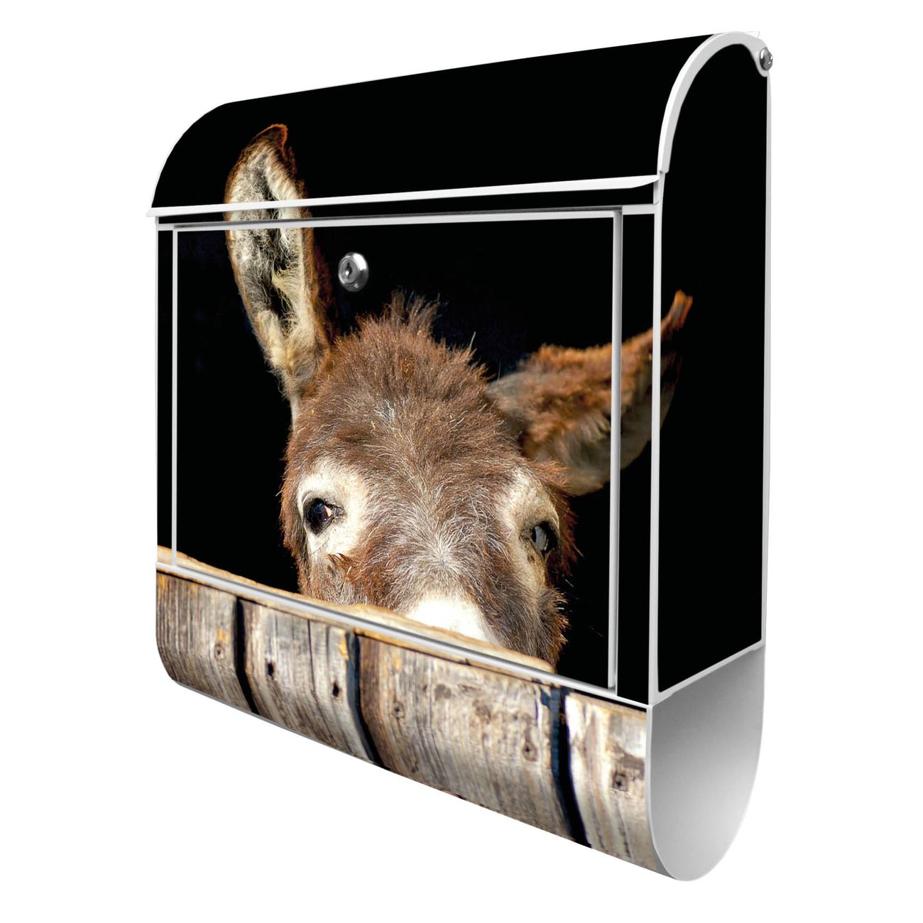 banjado Wandbriefkasten weiß groß mit Motiv Esel 38x47x13cm - inkl. Zeitungsfach, 2 Schlüssel und Montageanleitung - pulverbeschichtet