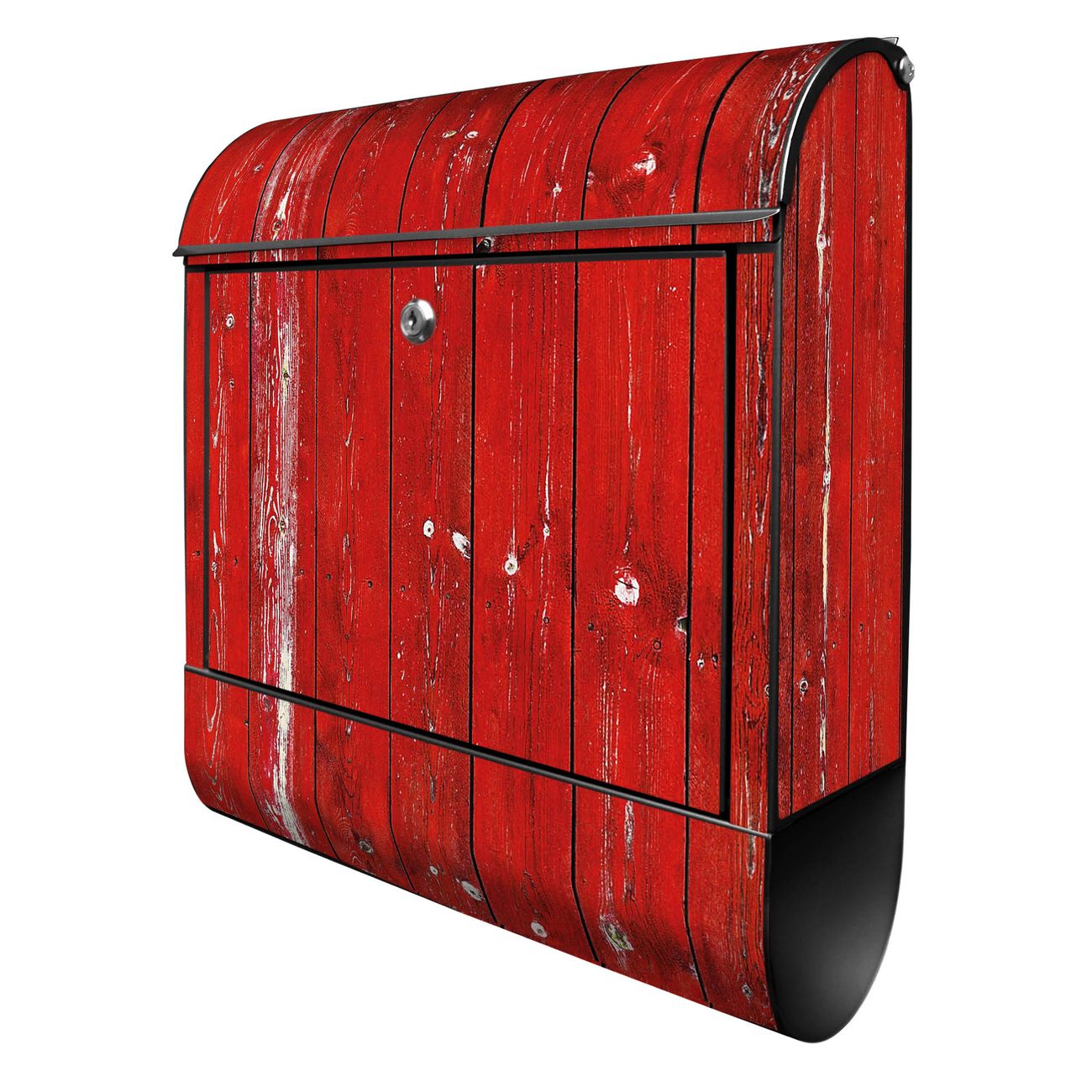 banjado Briefkasten groß schwarz kaufen mit Motiv Holz Rot 38x47x13cm - mit Zeitungsfach pulverbeschichtet - 2 Schlüssel - mit Montageanleitung