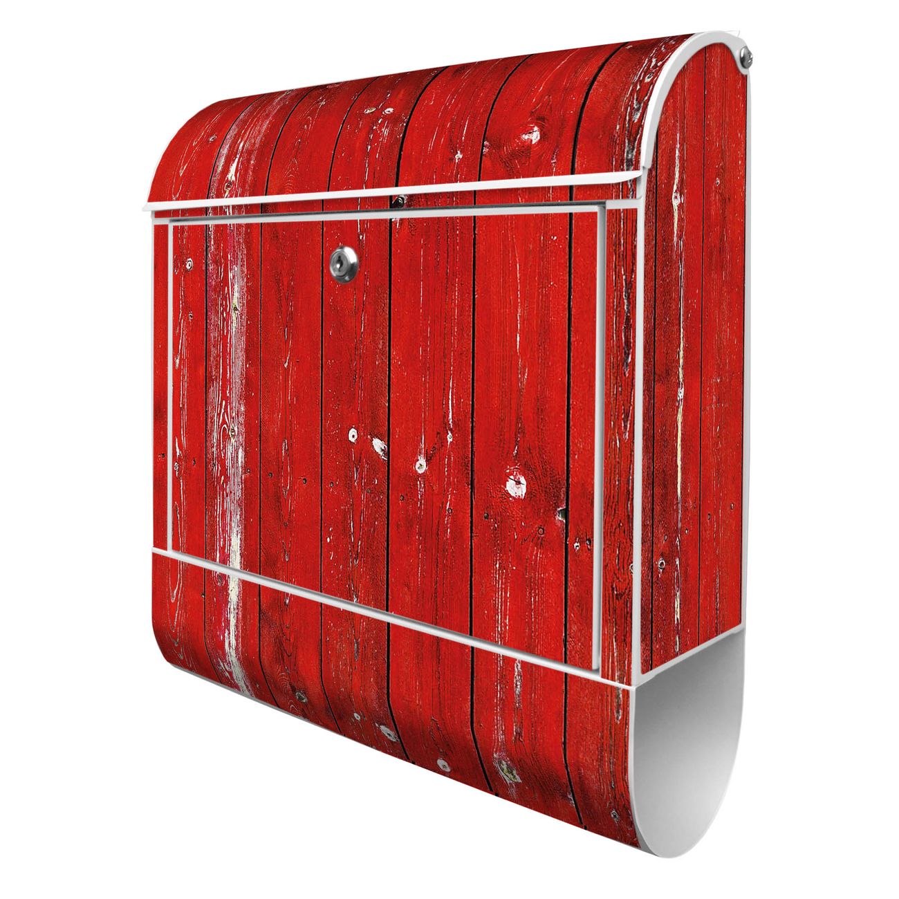banjado Briefkasten groß weiß kaufen mit Motiv Holz Rot 38x47x13cm - mit Zeitungsfach pulverbeschichtet - 2 Schlüssel - mit Montageanleitung