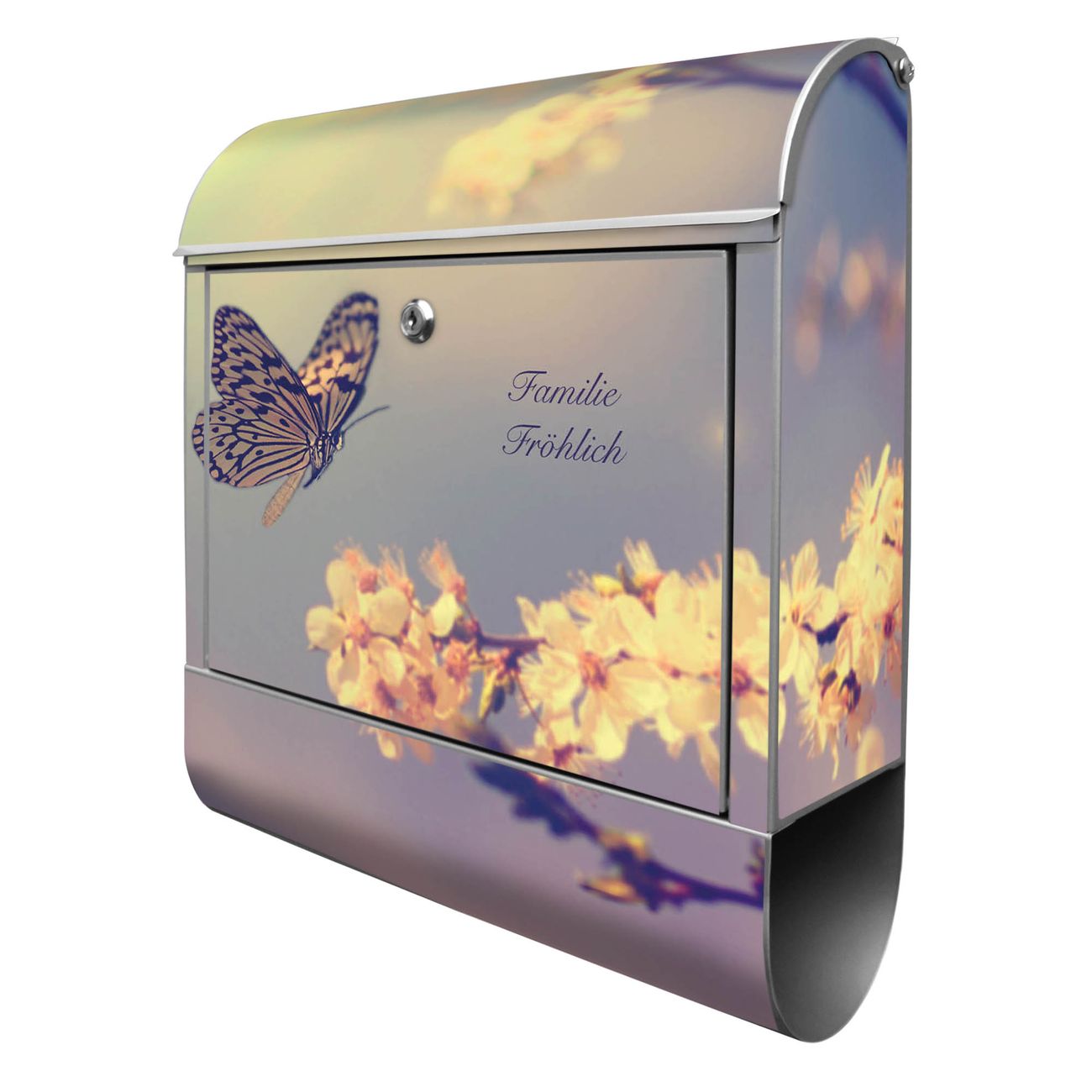 banjado Manufaktur Briefkasten silber bunt mit Motiv Tag Im Mai 38x47x13cm - mit Zeitungsfach pulverbeschichtet, 2 Schlüssel, mit Montageanleitung