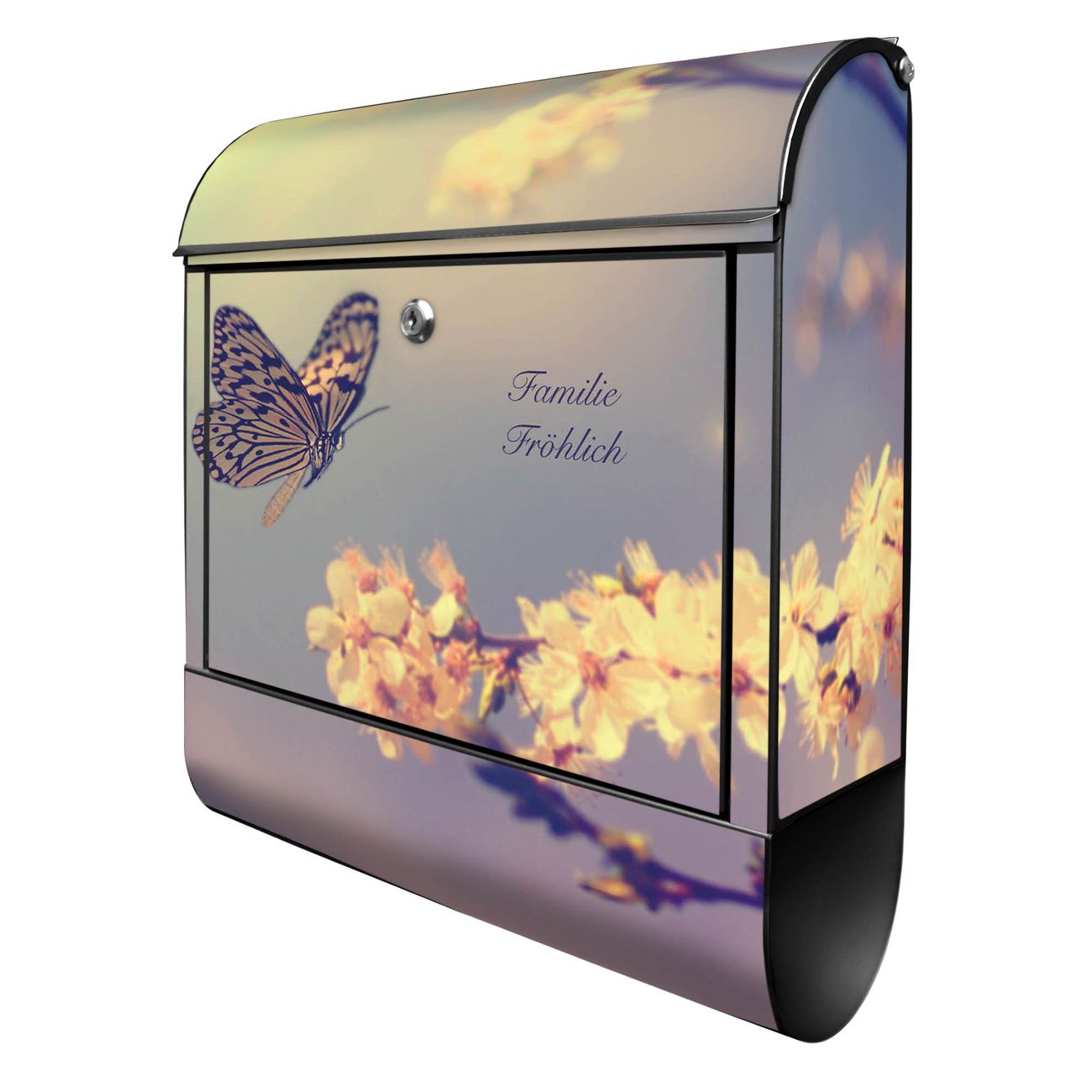 banjado Manufaktur Briefkasten schwarz bunt mit Motiv Tag Im Mai 38x47x13cm - mit Zeitungsfach pulverbeschichtet, 2 Schlüssel, mit Montageanleitung