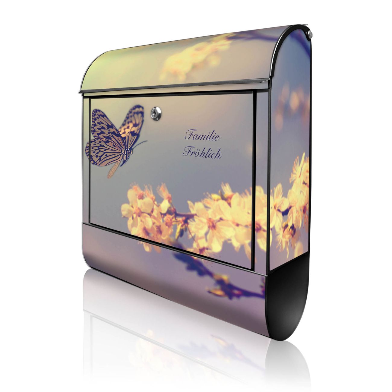 banjado Manufaktur Briefkasten schwarz bunt mit Motiv Tag Im Mai 38x47x13cm - mit Zeitungsfach pulverbeschichtet, 2 Schlüssel, mit Montageanleitung