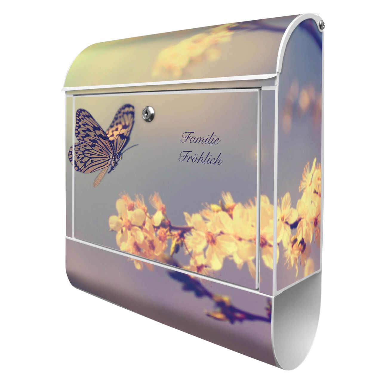 banjado Manufaktur Briefkasten weiß bunt mit Motiv Tag Im Mai 38x47x13cm - mit Zeitungsfach pulverbeschichtet, 2 Schlüssel, mit Montageanleitung