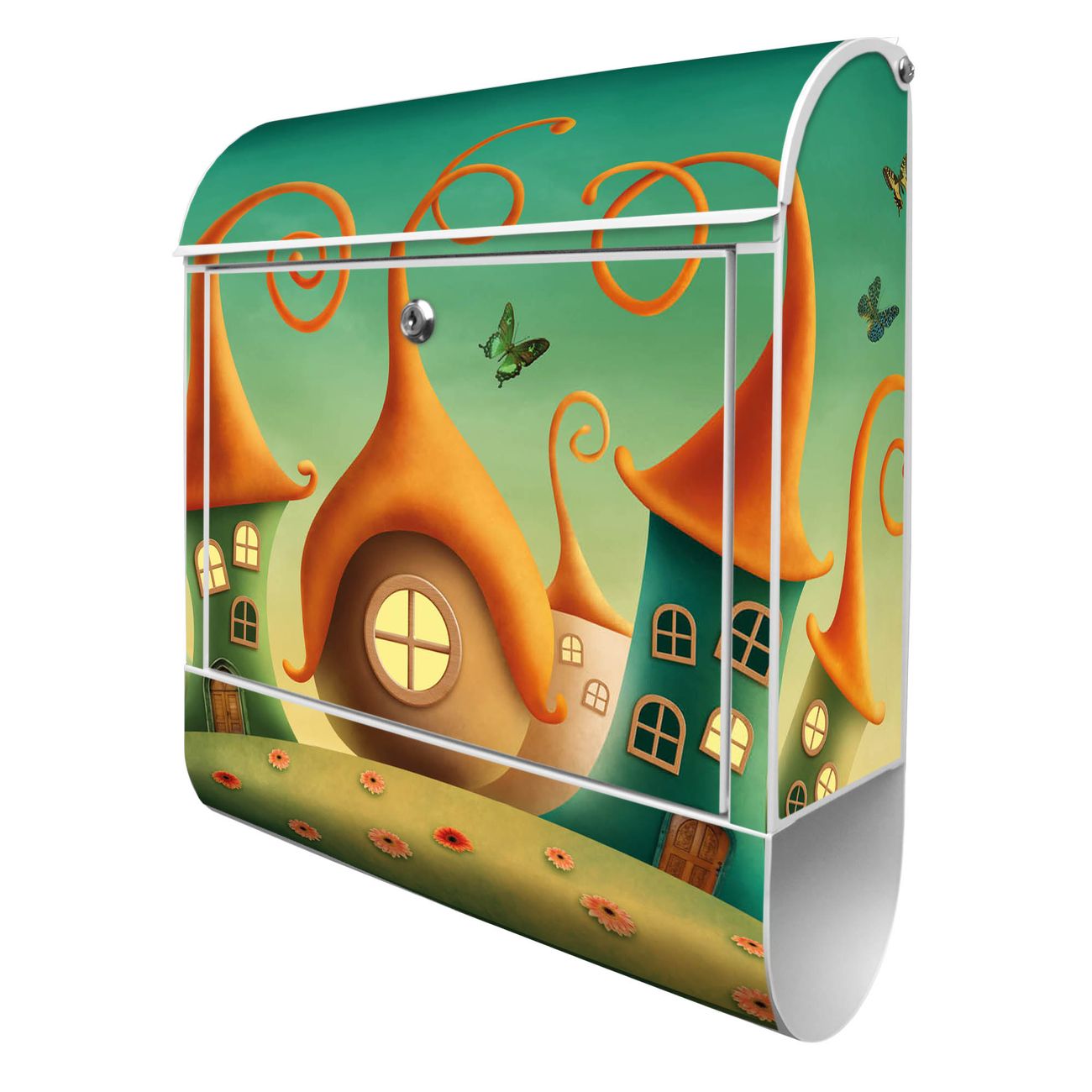 banjado Briefkasten groß weiß kaufen mit Motiv Zwergenhausen 38x47x13cm - mit Zeitungsfach pulverbeschichtet - 2 Schlüssel - mit Montageanleitung