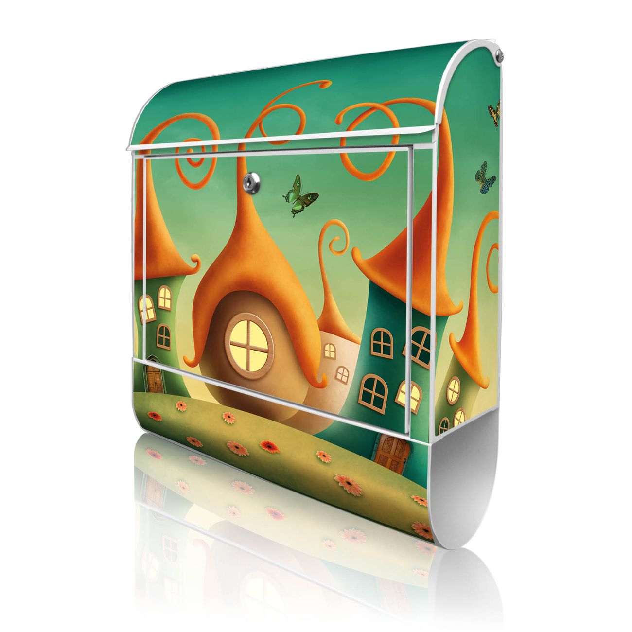 banjado Briefkasten groß weiß kaufen mit Motiv Zwergenhausen 38x47x13cm - mit Zeitungsfach pulverbeschichtet - 2 Schlüssel - mit Montageanleitung