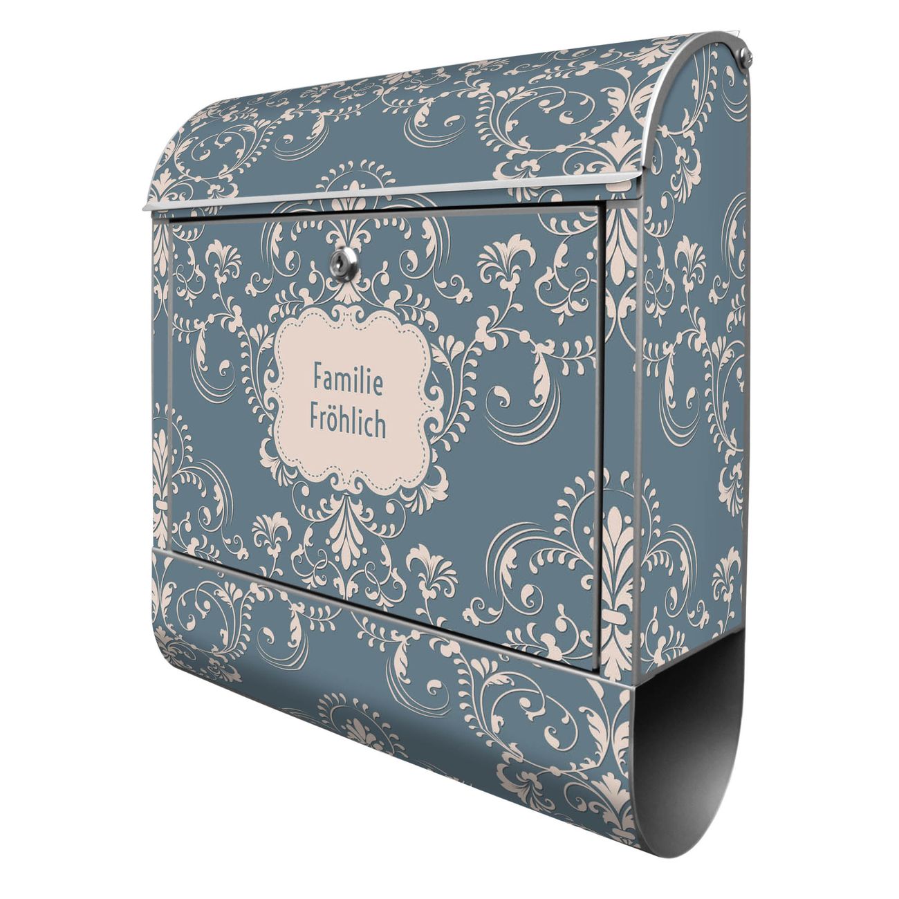 banjado Wandbriefkasten silber groß mit Motiv Royal Blau 38x47x13cm - inkl. Zeitungsfach, 2 Schlüssel und Montageanleitung - pulverbeschichtet