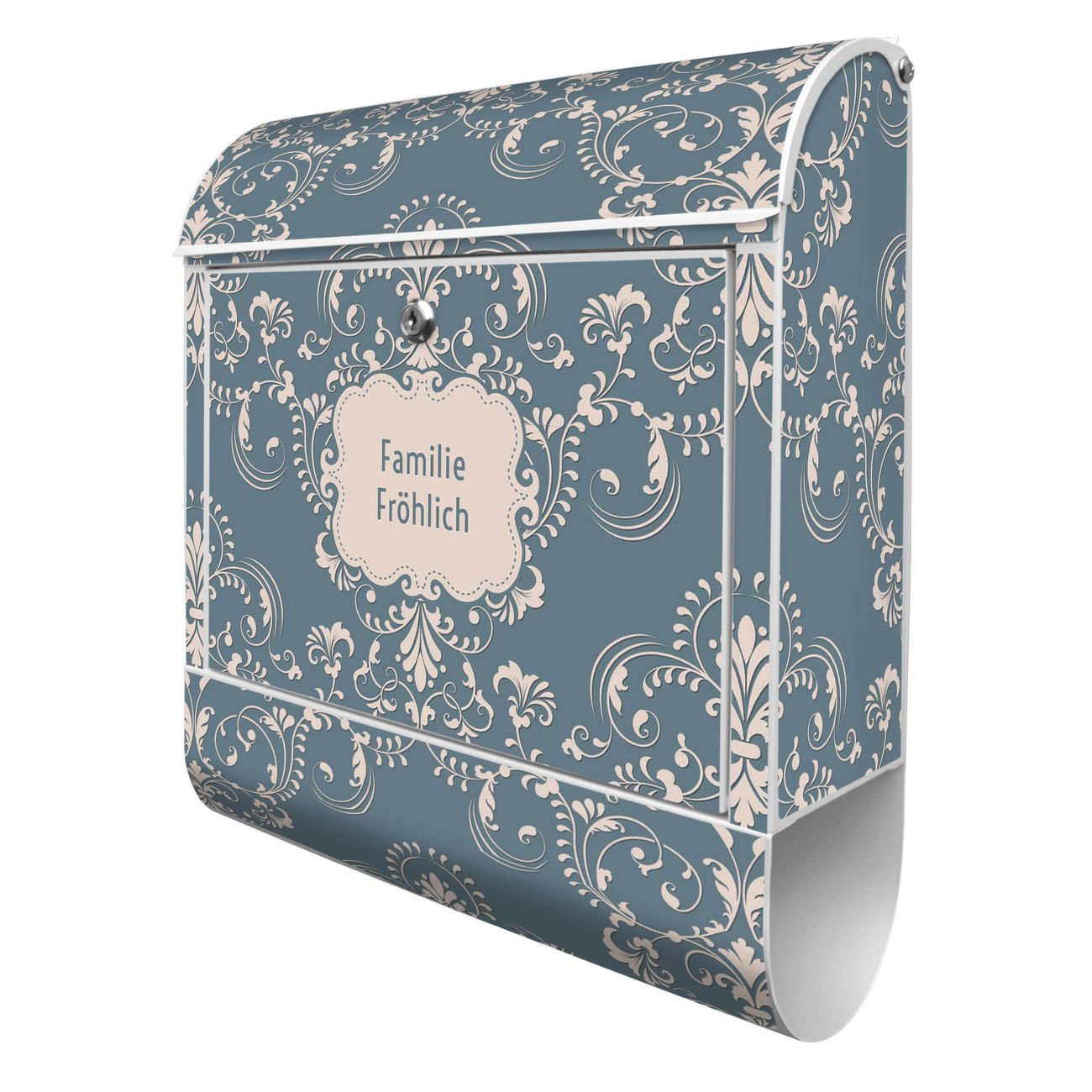 banjado Wandbriefkasten weiß groß mit Motiv Royal Creme Blau 38x47x13cm - inkl. Zeitungsfach, 2 Schlüssel und Montageanleitung - pulverbeschichtet