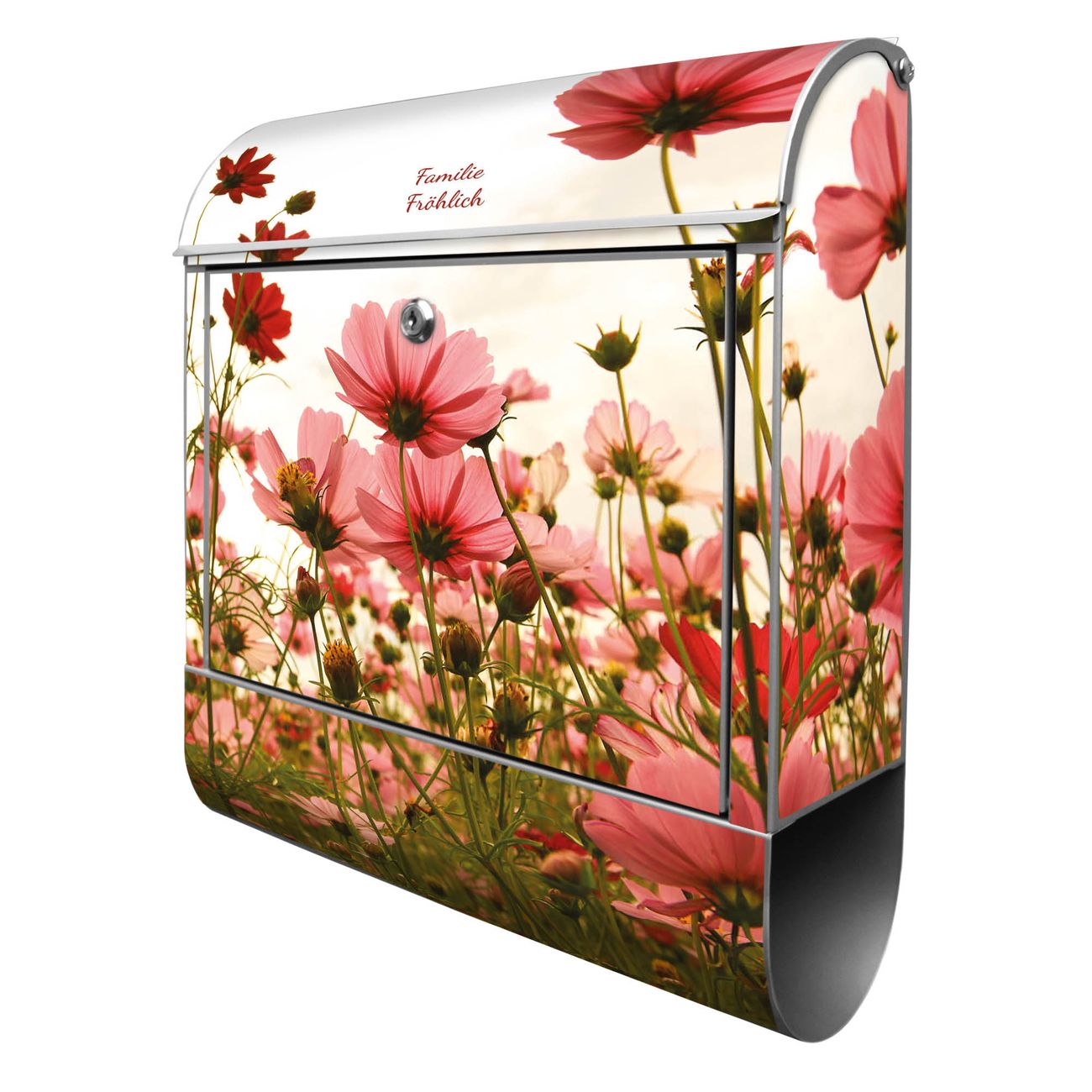 banjado Briefkasten groß silber kaufen mit Motiv Schmuckkörbchen 38x47x13cm - mit Zeitungsfach pulverbeschichtet - 2 Schlüssel - mit Montageanleitung