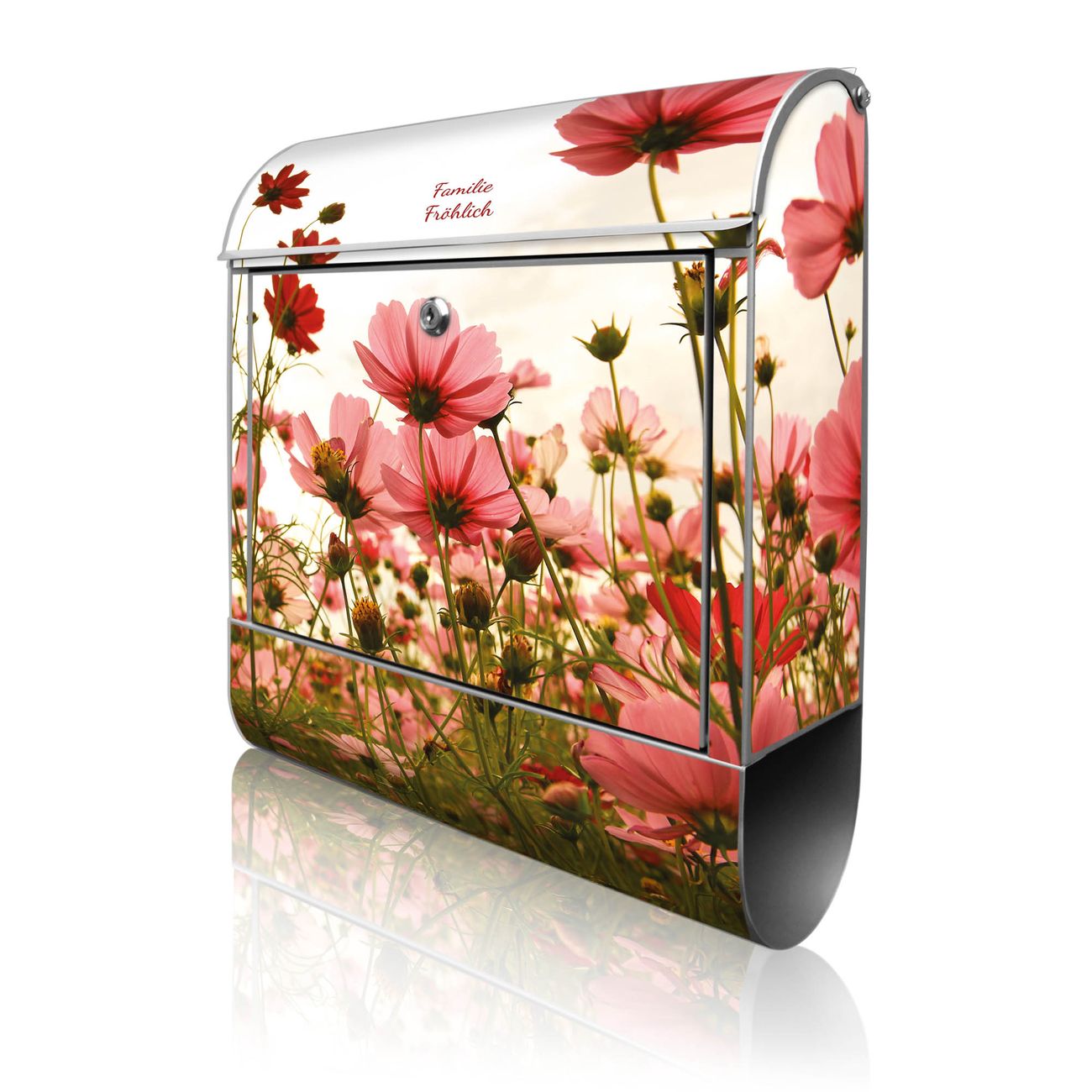 banjado Briefkasten groß silber kaufen mit Motiv Schmuckkörbchen 38x47x13cm - mit Zeitungsfach pulverbeschichtet - 2 Schlüssel - mit Montageanleitung