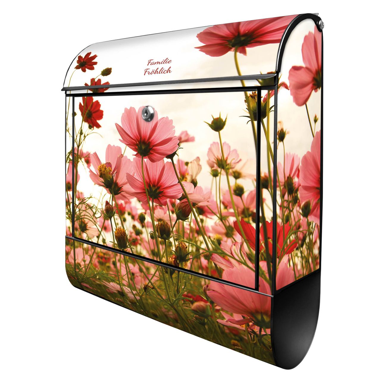 banjado Briefkasten groß schwarz kaufen mit Motiv Schmuckkörbchen 38x47x13cm - mit Zeitungsfach pulverbeschichtet - 2 Schlüssel - mit Montageanleitung