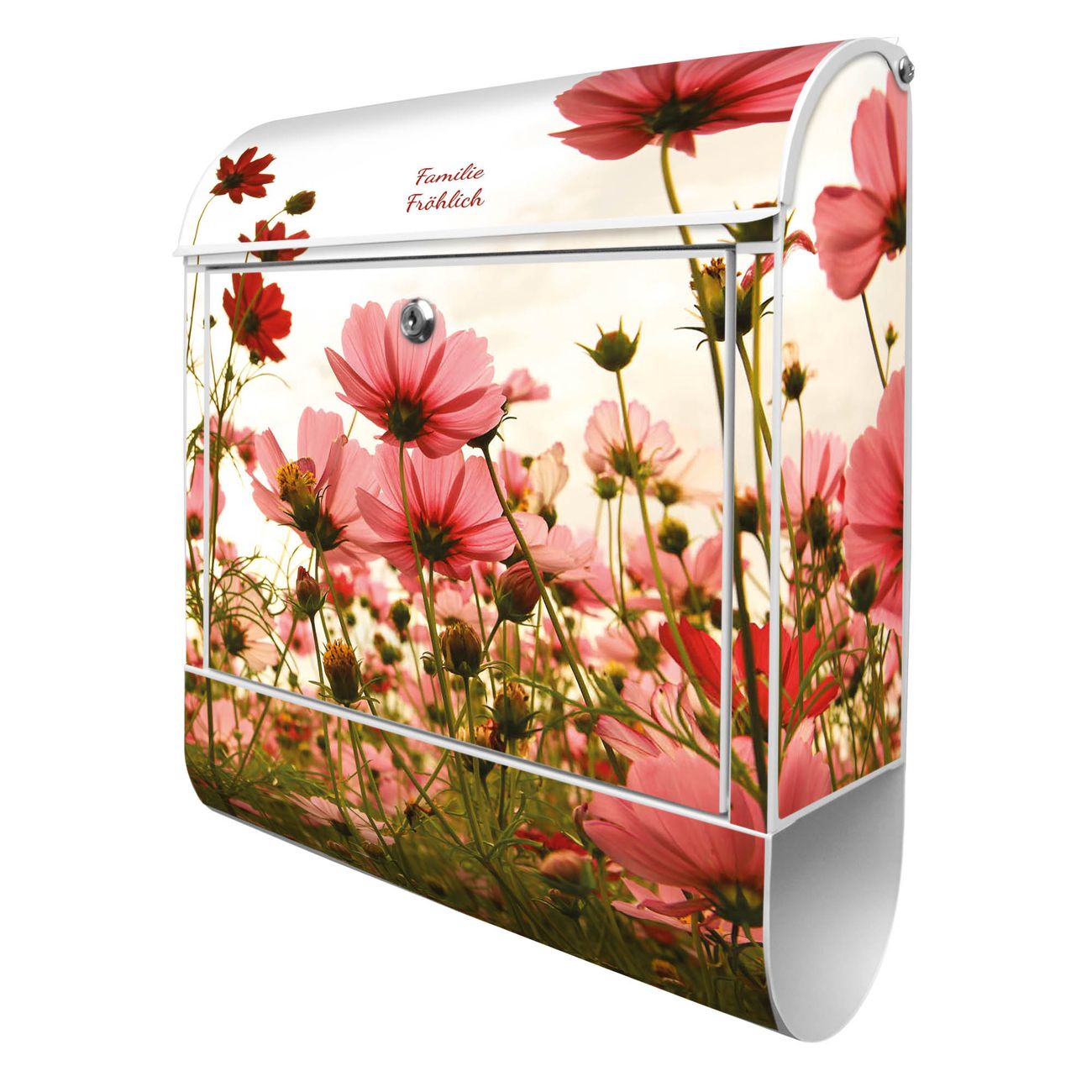 banjado Briefkasten groß weiß kaufen mit Motiv Schmuckkörbchen 38x47x13cm - mit Zeitungsfach pulverbeschichtet - 2 Schlüssel - mit Montageanleitung