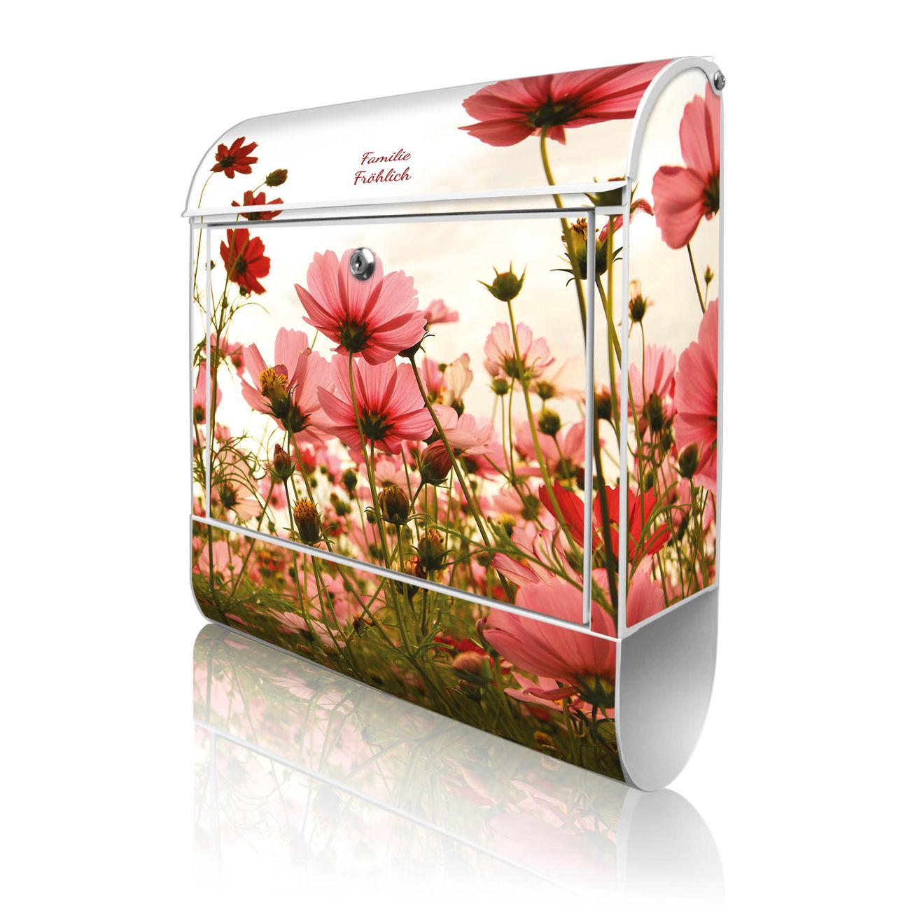 banjado Briefkasten groß weiß kaufen mit Motiv Schmuckkörbchen 38x47x13cm - mit Zeitungsfach pulverbeschichtet - 2 Schlüssel - mit Montageanleitung