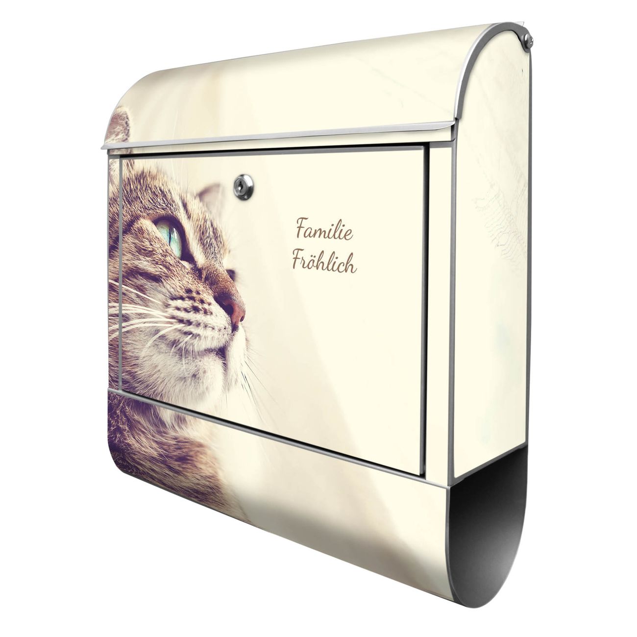 banjado Design Briefkasten silber mit Motiv Holgerson 38x47x13cm, 2 Schlüssel - Briefkasten Stahl mit Zeitungsfach pulverbeschichtet A4 Einwurf