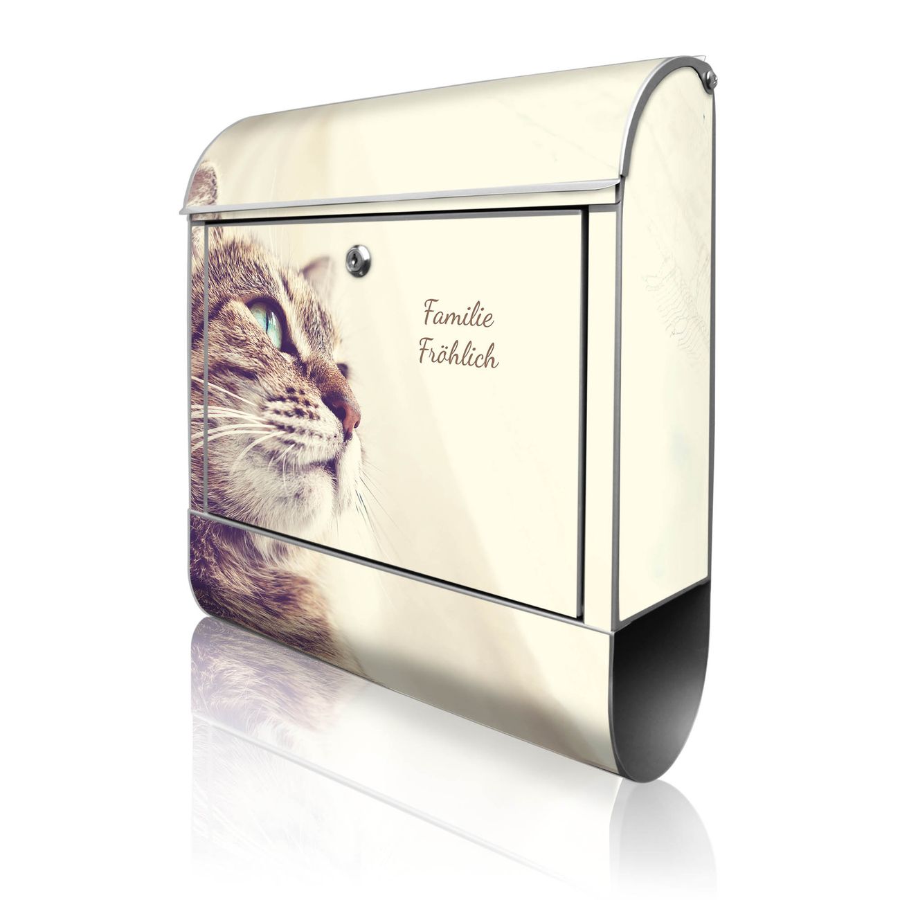 banjado Design Briefkasten silber mit Motiv Holgerson 38x47x13cm, 2 Schlüssel - Briefkasten Stahl mit Zeitungsfach pulverbeschichtet A4 Einwurf