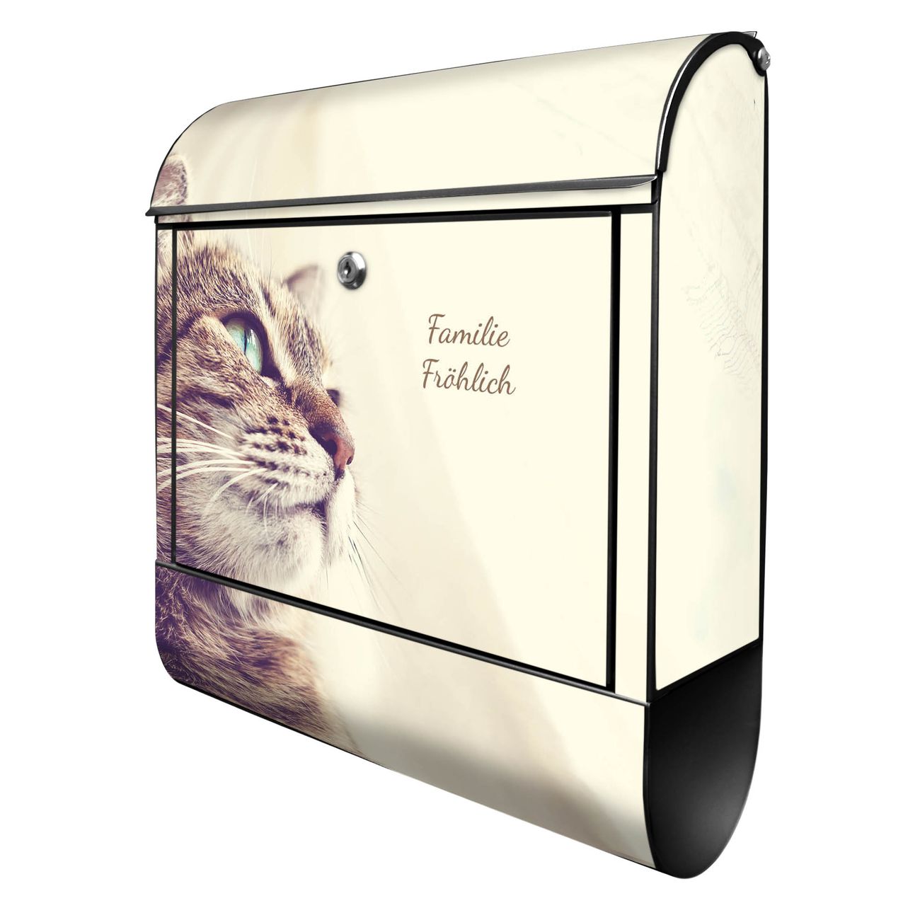 banjado Design Briefkasten schwarz mit Motiv Holgerson 38x47x13cm, 2 Schlüssel - Briefkasten Stahl mit Zeitungsfach pulverbeschichtet A4 Einwurf