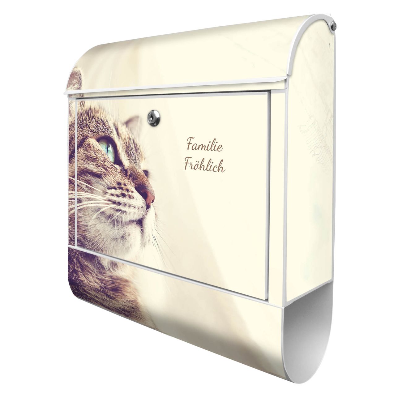 banjado Design Briefkasten weiß mit Motiv Holgerson 38x47x13cm, 2 Schlüssel - Briefkasten Stahl mit Zeitungsfach pulverbeschichtet A4 Einwurf