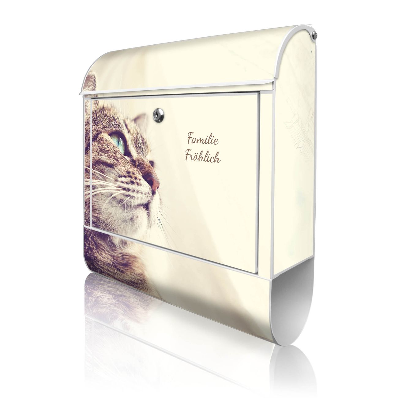 banjado Design Briefkasten weiß mit Motiv Holgerson 38x47x13cm, 2 Schlüssel - Briefkasten Stahl mit Zeitungsfach pulverbeschichtet A4 Einwurf