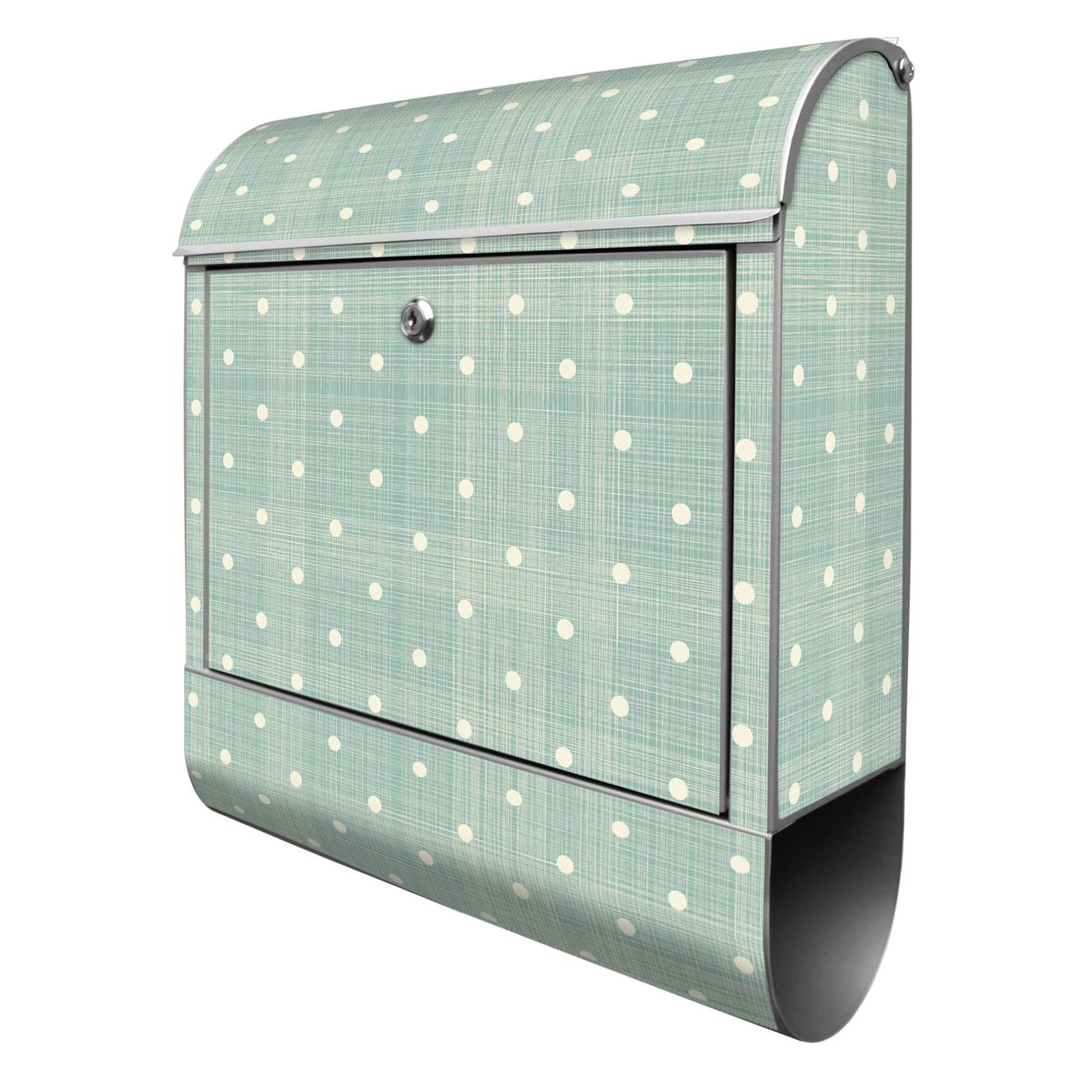 banjado Wandbriefkasten silber groß mit Motiv Punkte Lindgrün 38x47x13cm - inkl. Zeitungsfach, 2 Schlüssel und Montageanleitung - pulverbeschichtet