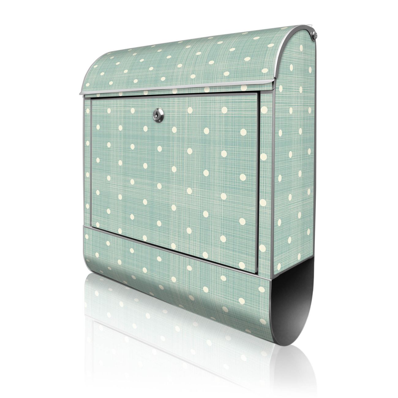 banjado Wandbriefkasten silber groß mit Motiv Punkte Lindgrün 38x47x13cm - inkl. Zeitungsfach, 2 Schlüssel und Montageanleitung - pulverbeschichtet