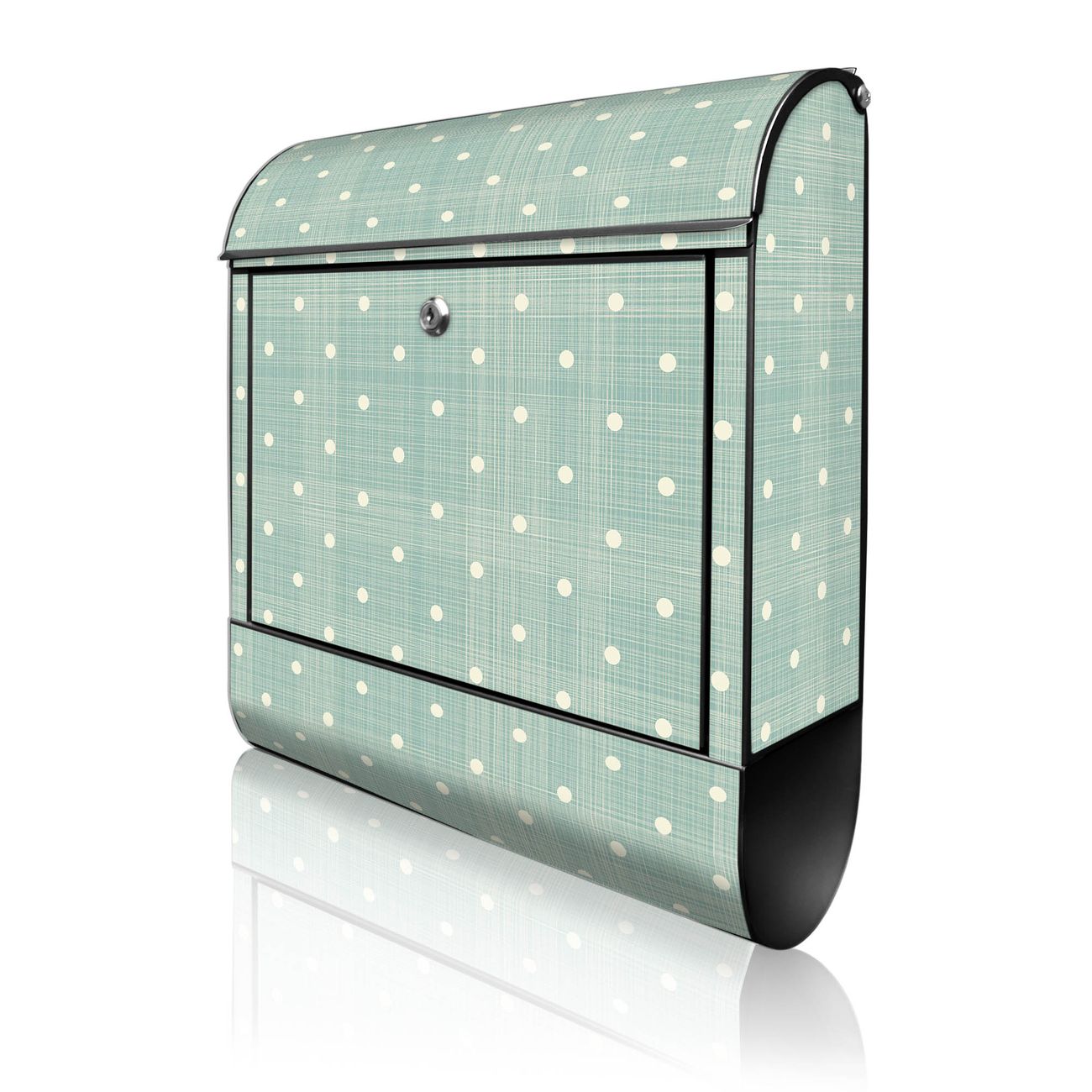 banjado Wandbriefkasten schwarz groß mit Motiv Punkte Lindgrün 38x47x13cm - inkl. Zeitungsfach, 2 Schlüssel und Montageanleitung - pulverbeschichtet