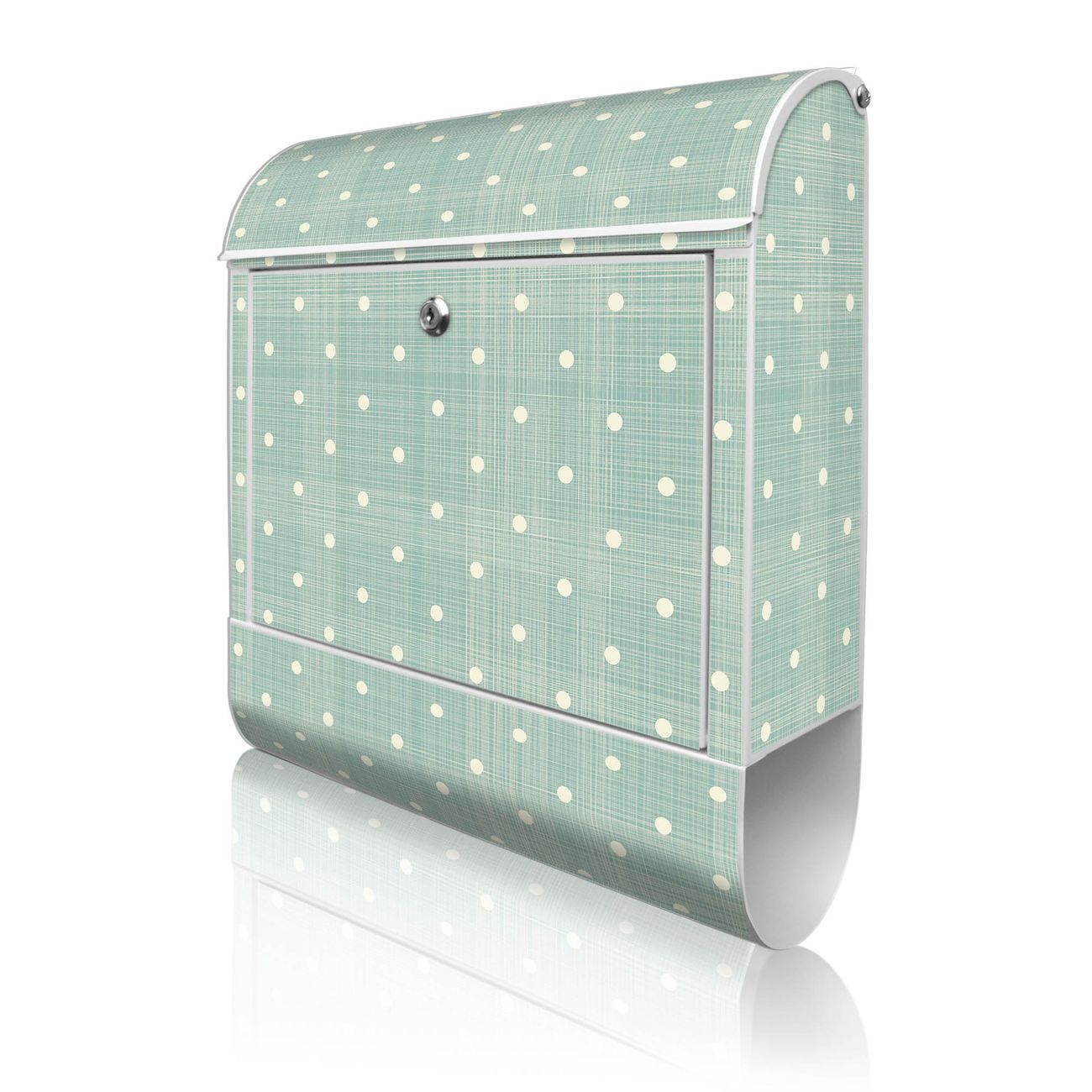 banjado Wandbriefkasten weiß groß mit Motiv Punkte Lindgrün 38x47x13cm - inkl. Zeitungsfach, 2 Schlüssel und Montageanleitung - pulverbeschichtet