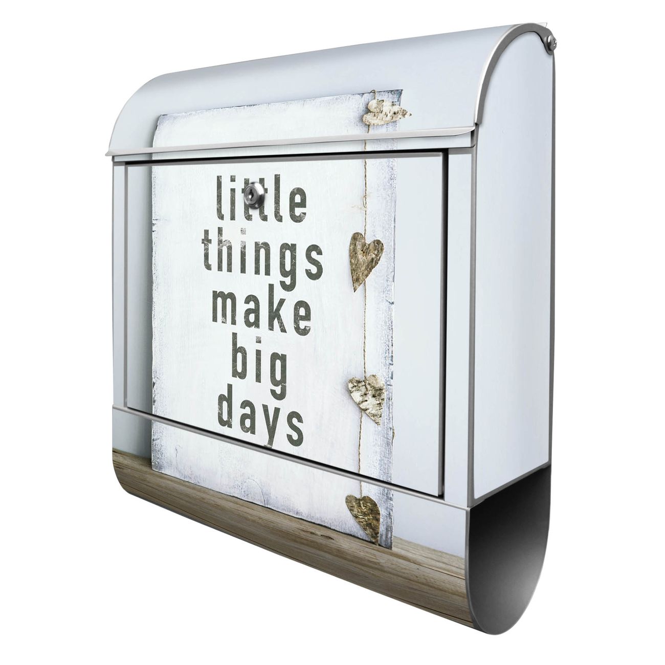 banjado Briefkasten groß silber kaufen mit Motiv Little Things 38x47x13cm - mit Zeitungsfach pulverbeschichtet - 2 Schlüssel - mit Montageanleitung