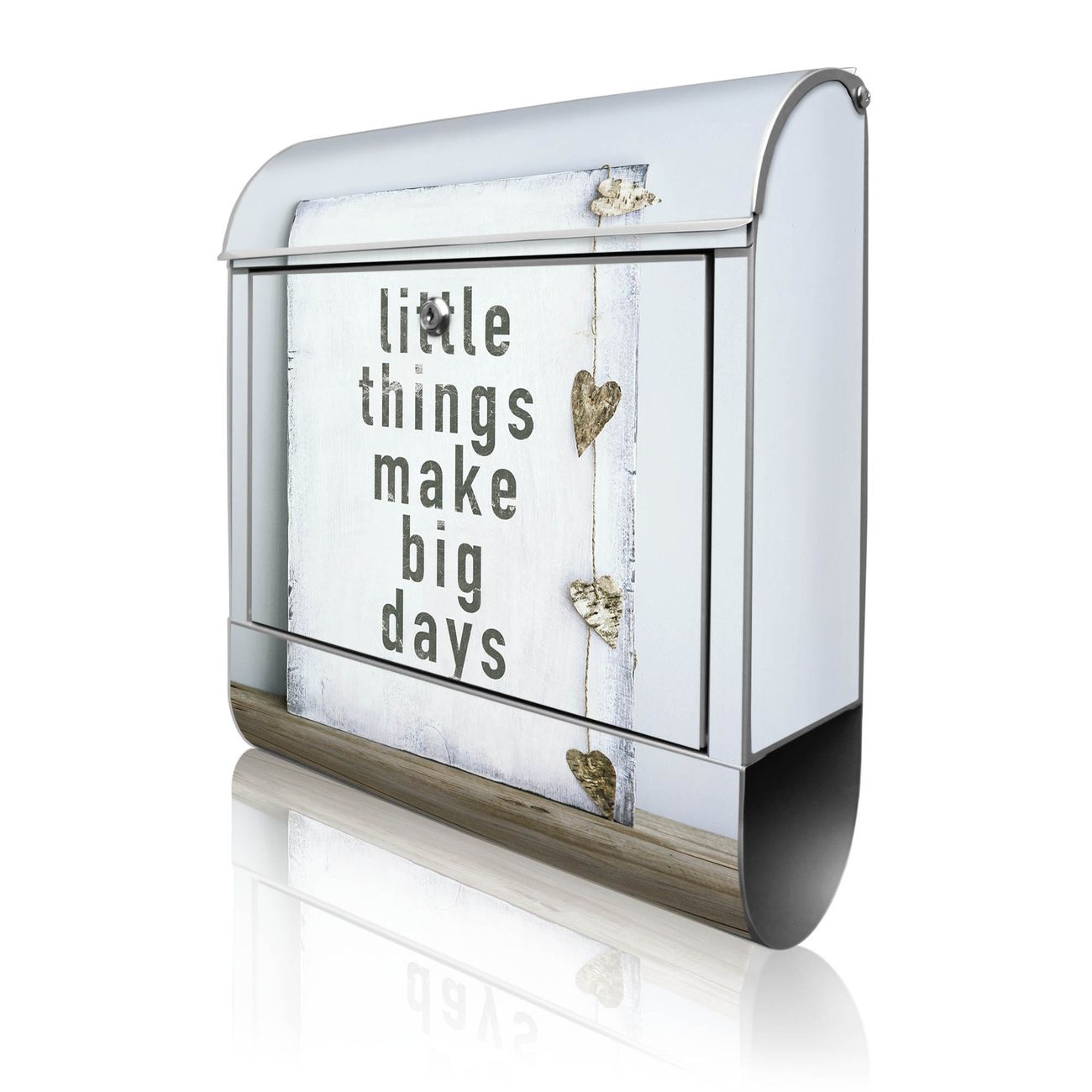 banjado Briefkasten groß silber kaufen mit Motiv Little Things 38x47x13cm - mit Zeitungsfach pulverbeschichtet - 2 Schlüssel - mit Montageanleitung