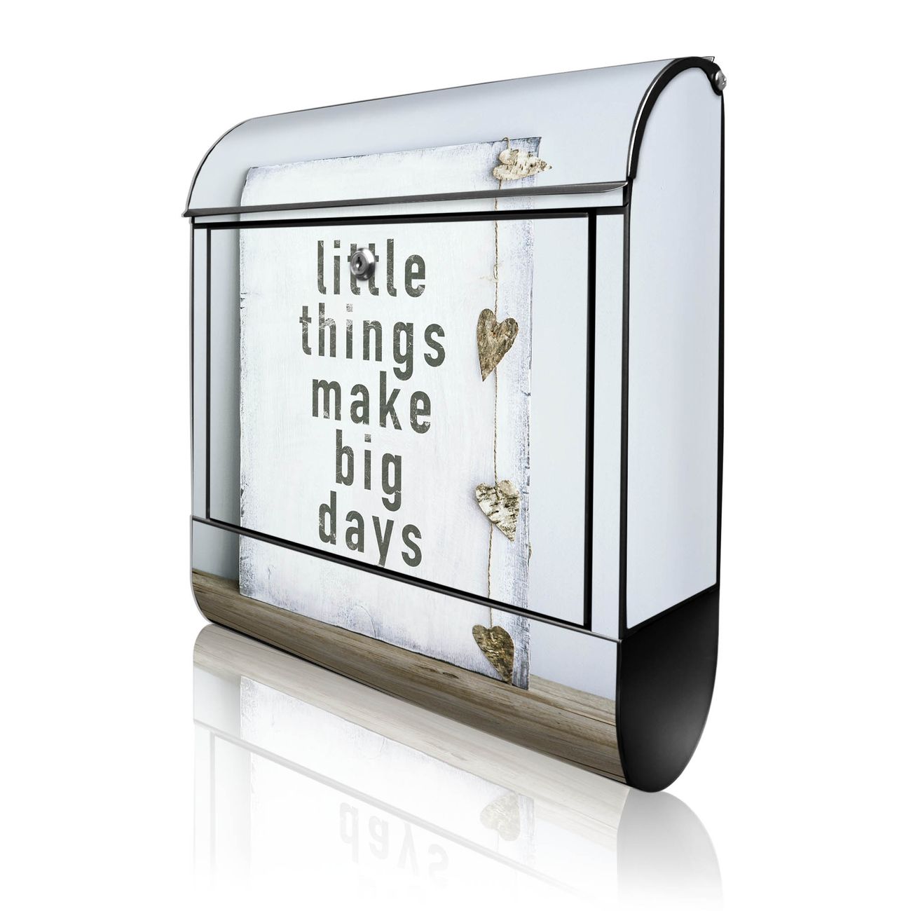 banjado Briefkasten groß schwarz kaufen mit Motiv Little Things 38x47x13cm - mit Zeitungsfach pulverbeschichtet - 2 Schlüssel - mit Montageanleitung