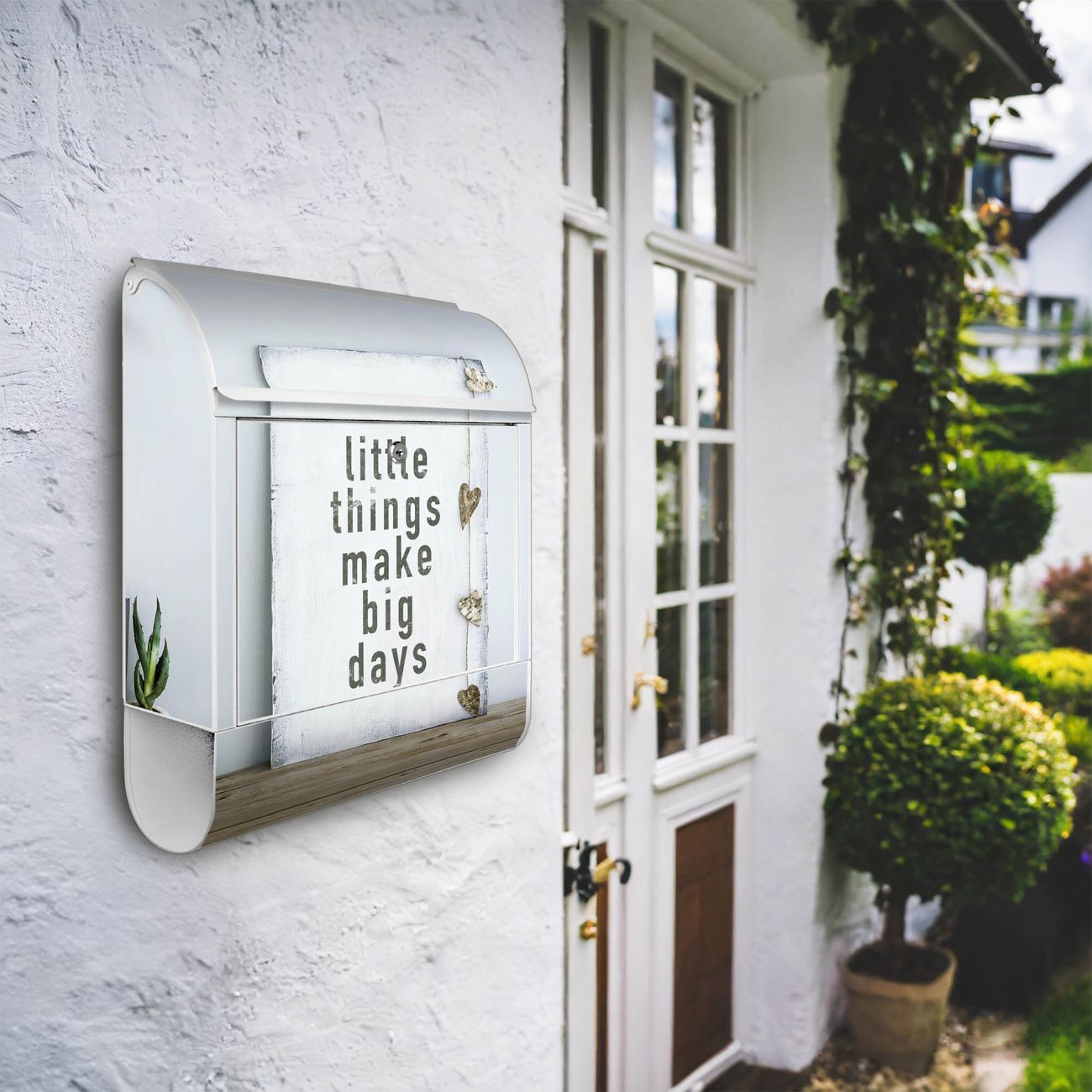 banjado Briefkasten groß weiß kaufen mit Motiv Little Things 38x47x13cm - mit Zeitungsfach pulverbeschichtet - 2 Schlüssel - mit Montageanleitung