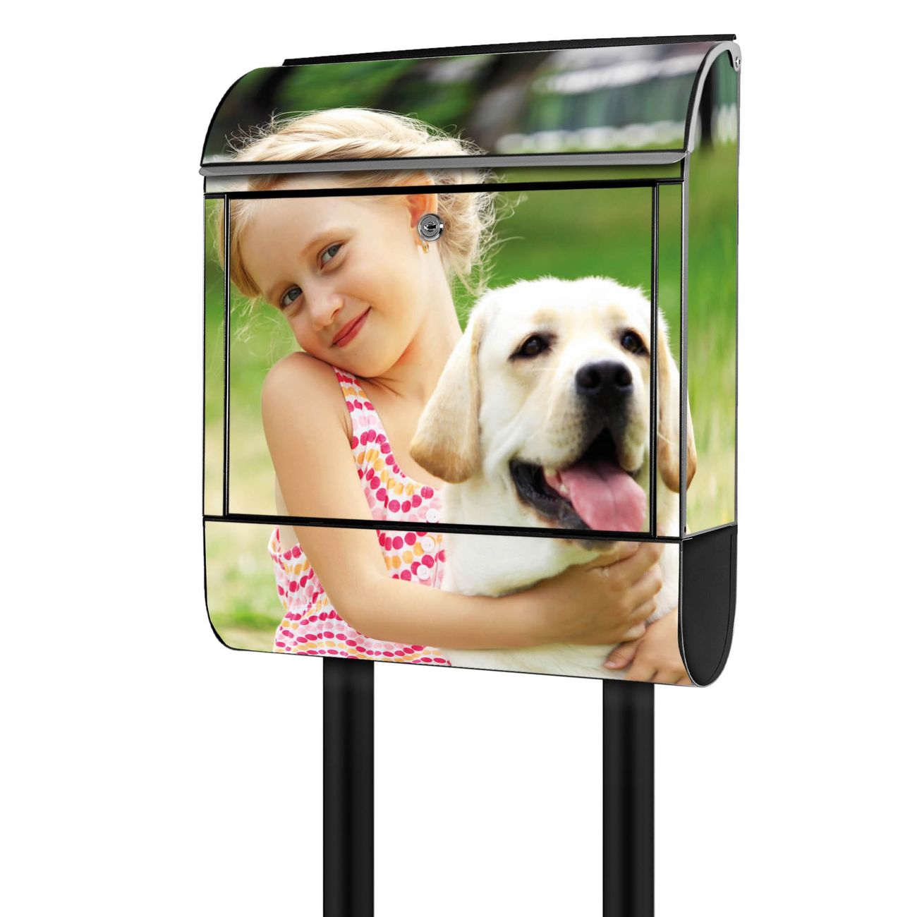 banjado freistehender Briefkasten mit Motiv Wunschmotiv 38x161,5x16cm, 2 Schlüssel - Briefkasten Stahl mit Zeitungsfach pulverbeschichtet