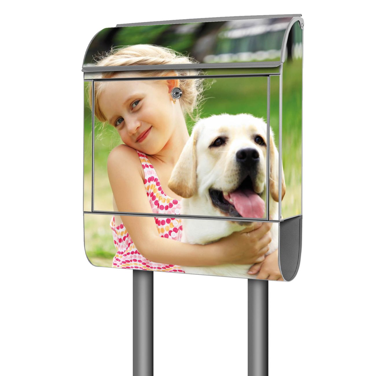 banjado freistehender Briefkasten mit Motiv Wunschmotiv 38x161,5x16cm, 2 Schlüssel - Briefkasten Stahl mit Zeitungsfach pulverbeschichtet
