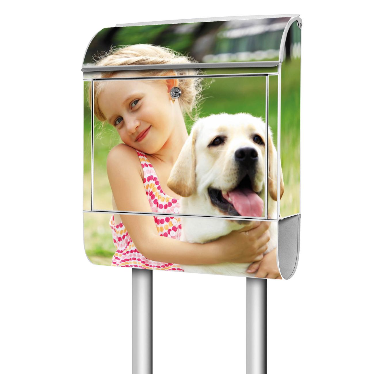 banjado freistehender Briefkasten mit Motiv Wunschmotiv 38x161,5x16cm, 2 Schlüssel - Briefkasten Stahl mit Zeitungsfach pulverbeschichtet