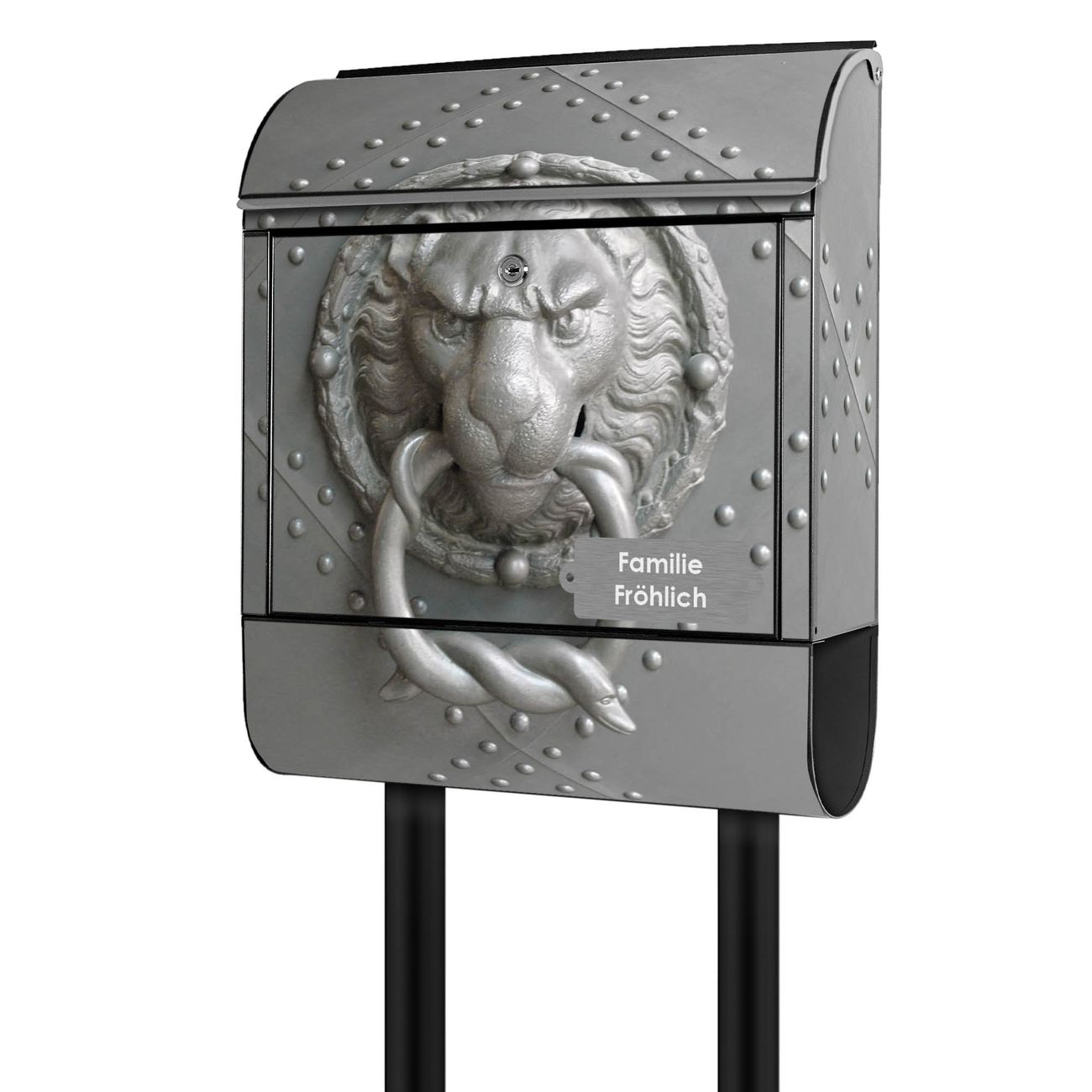banjado freistehender Briefkasten mit Motiv Eisentor 38x161,5x16cm, 2 Schlüssel - Briefkasten Stahl mit Zeitungsfach pulverbeschichtet