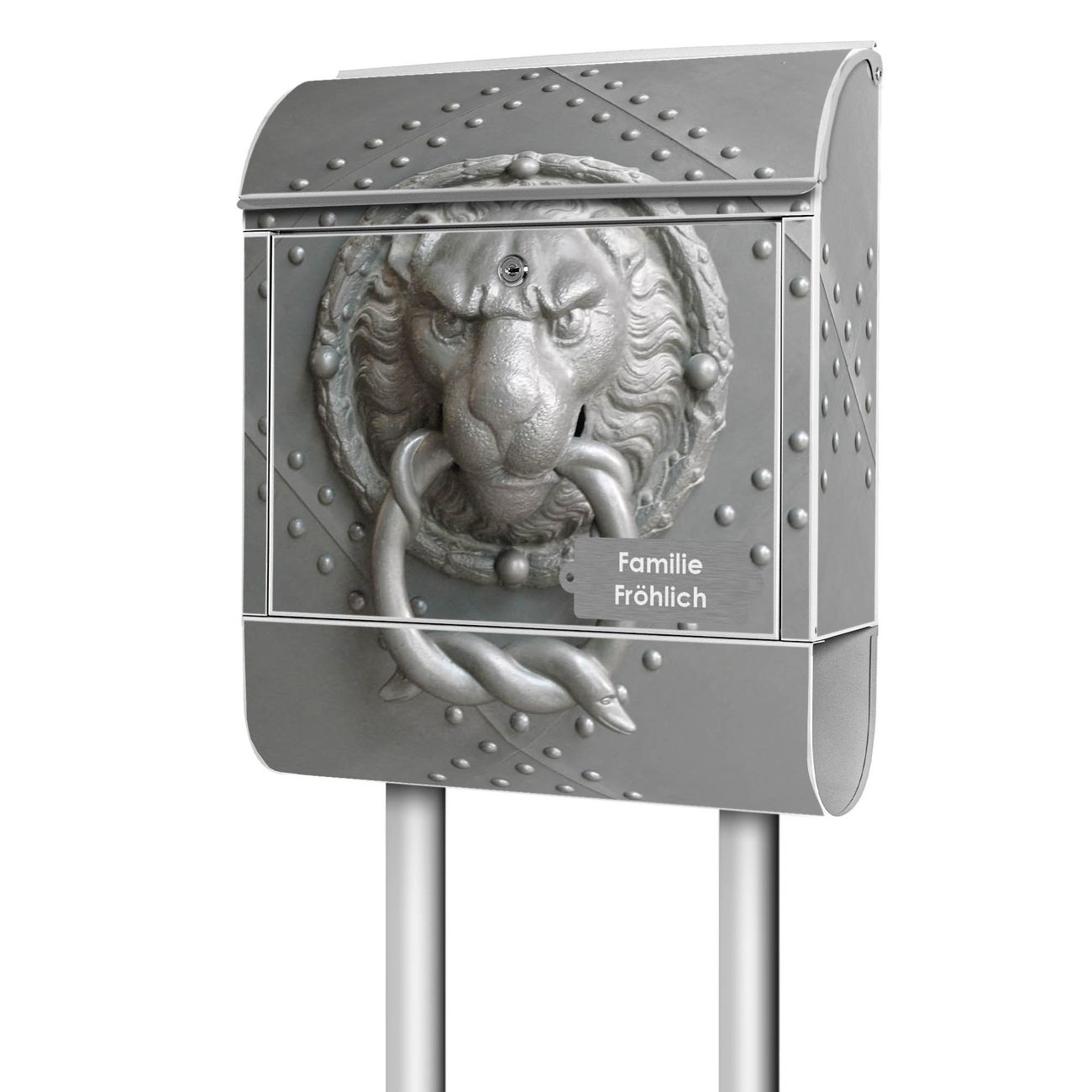 banjado freistehender Briefkasten mit Motiv Eisentor 38x161,5x16cm, 2 Schlüssel - Briefkasten Stahl mit Zeitungsfach pulverbeschichtet