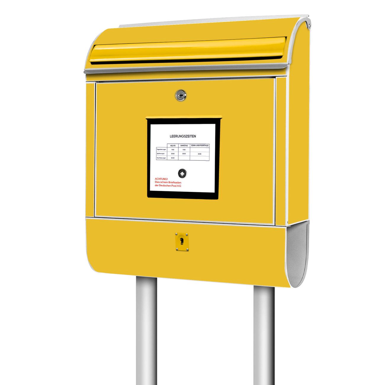banjado Briefkasten freistehend modern mit Motiv Briefkasten Gelb 38x161,5x16cm mit Zeitungsfach pulverbeschichtet, 2 Schlüssel, Montageanleitung