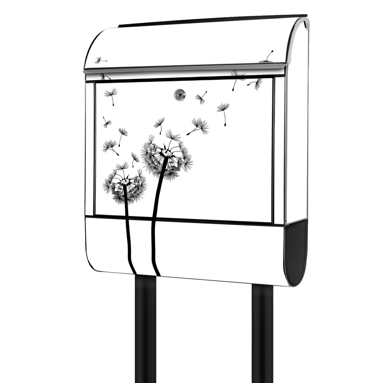 banjado Briefkasten freistehend modern mit Motiv Pusteblume 2 38x161,5x16cm mit Zeitungsfach pulverbeschichtet, 2 Schlüssel, Montageanleitung