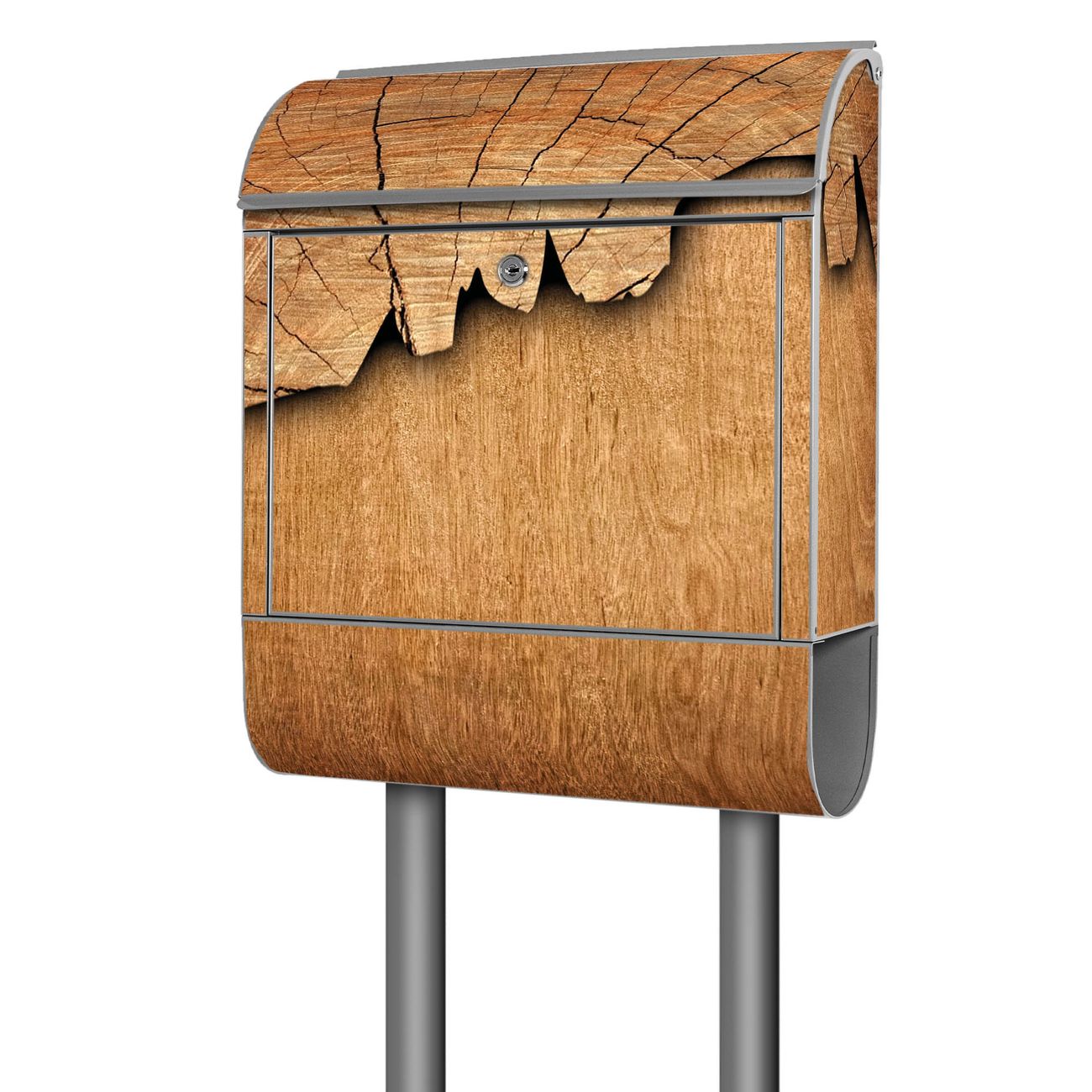 banjado Standbriefkasten groß mit Motiv Holz 38x161,5x16cm - inkl Zeitungsfach, 2 Schlüssel und Montageanleitung - pulverbeschichtet