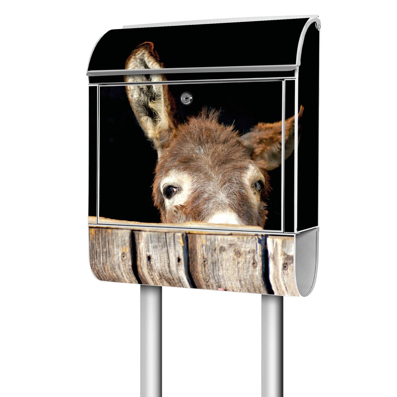 banjado Standbriefkasten groß mit Motiv Esel 38x161,5x16cm - inkl Zeitungsfach, 2 Schlüssel und Montageanleitung - pulverbeschichtet