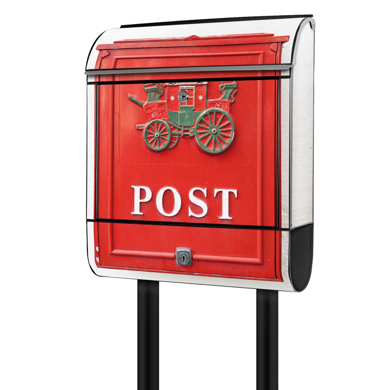 banjado freistehender Briefkasten mit Motiv Postkasten Nostalgie 38x161,5x16cm, 2 Schlüssel - Briefkasten Stahl mit Zeitungsfach pulverbeschichtet