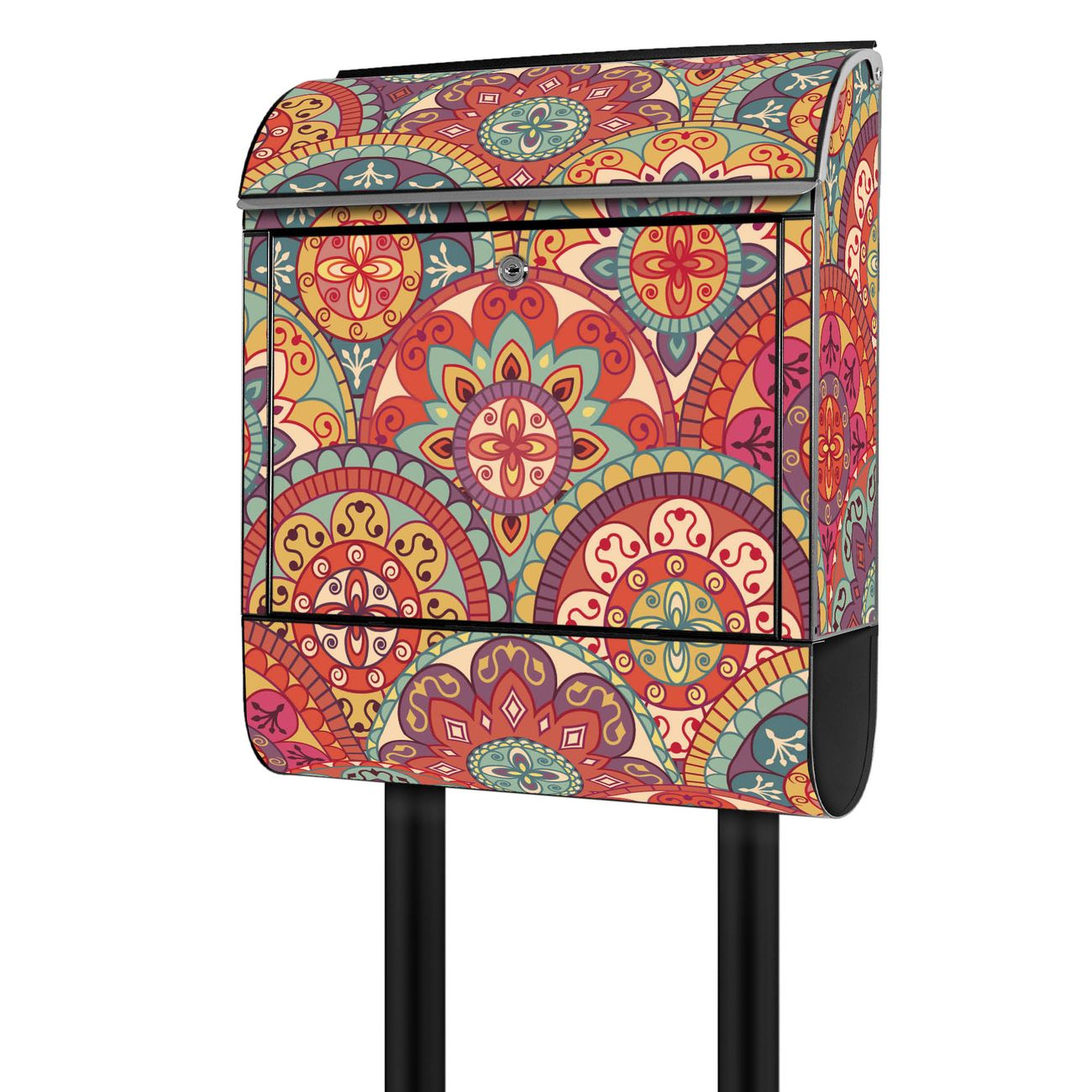 banjado Briefkasten freistehend modern mit Motiv Rosetten 38x161,5x16cm mit Zeitungsfach pulverbeschichtet, 2 Schlüssel, Montageanleitung