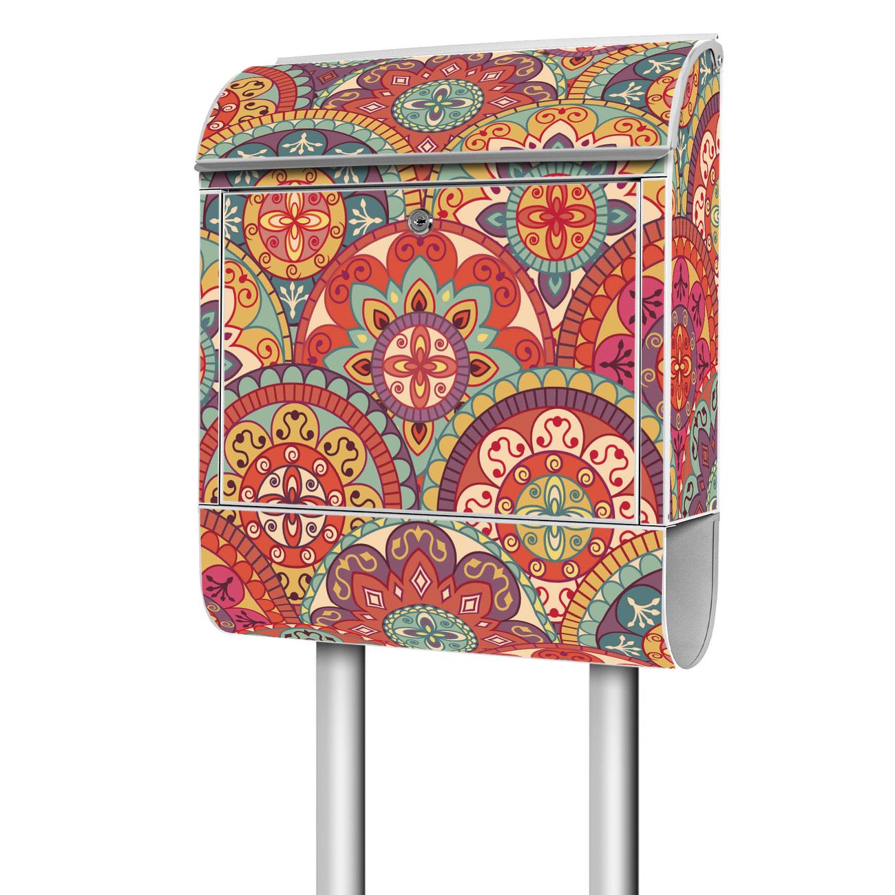 banjado Briefkasten freistehend modern mit Motiv Rosetten 38x161,5x16cm mit Zeitungsfach pulverbeschichtet, 2 Schlüssel, Montageanleitung