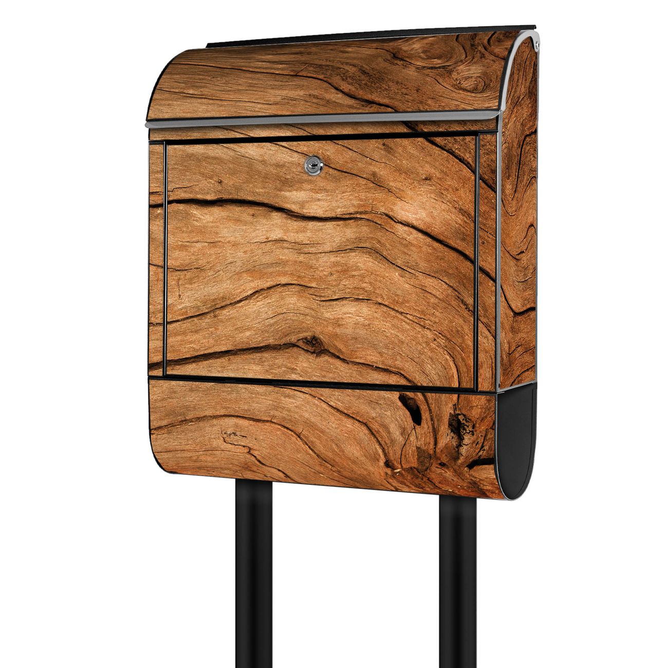 banjado Standbriefkasten groß mit Motiv Trockenes Holz 38x161,5x16cm - inkl Zeitungsfach, 2 Schlüssel und Montageanleitung - pulverbeschichtet